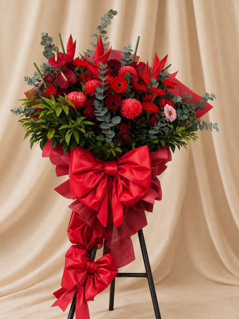 red floral stand
