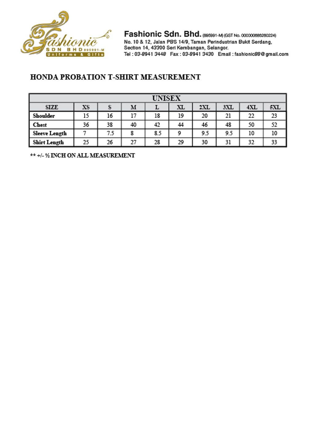 HONDA-PROBATION-T-SHIRT-MEASUREMENT