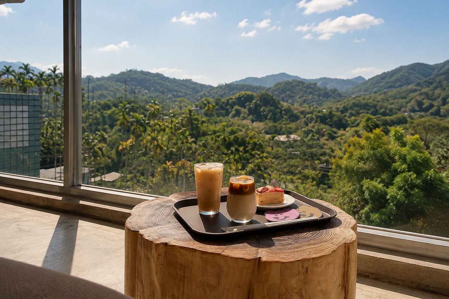 大白咖啡窗邊山景飲品與甜點