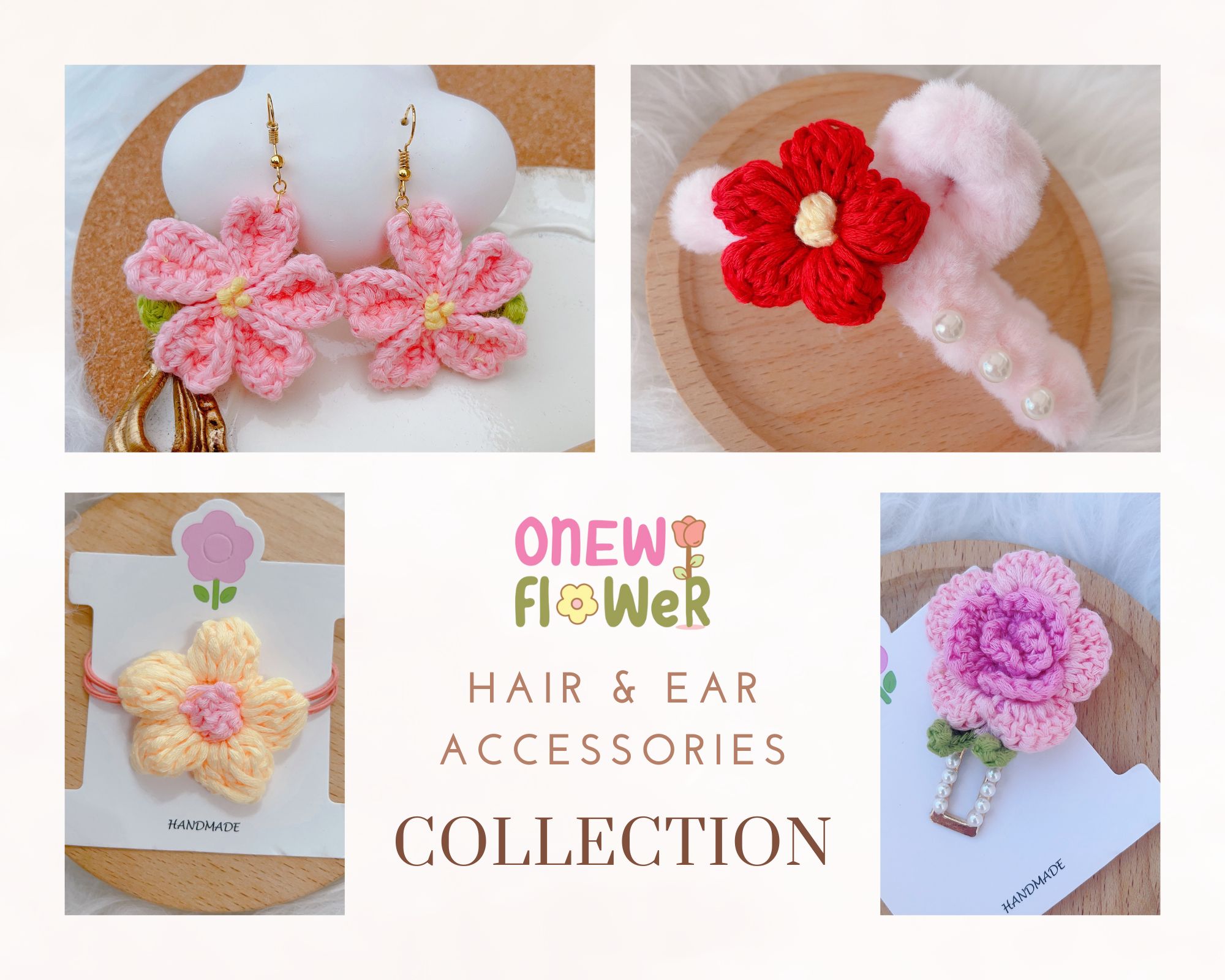 Crochet Flower Hair & Ear Accessories | ONEW FLOWER