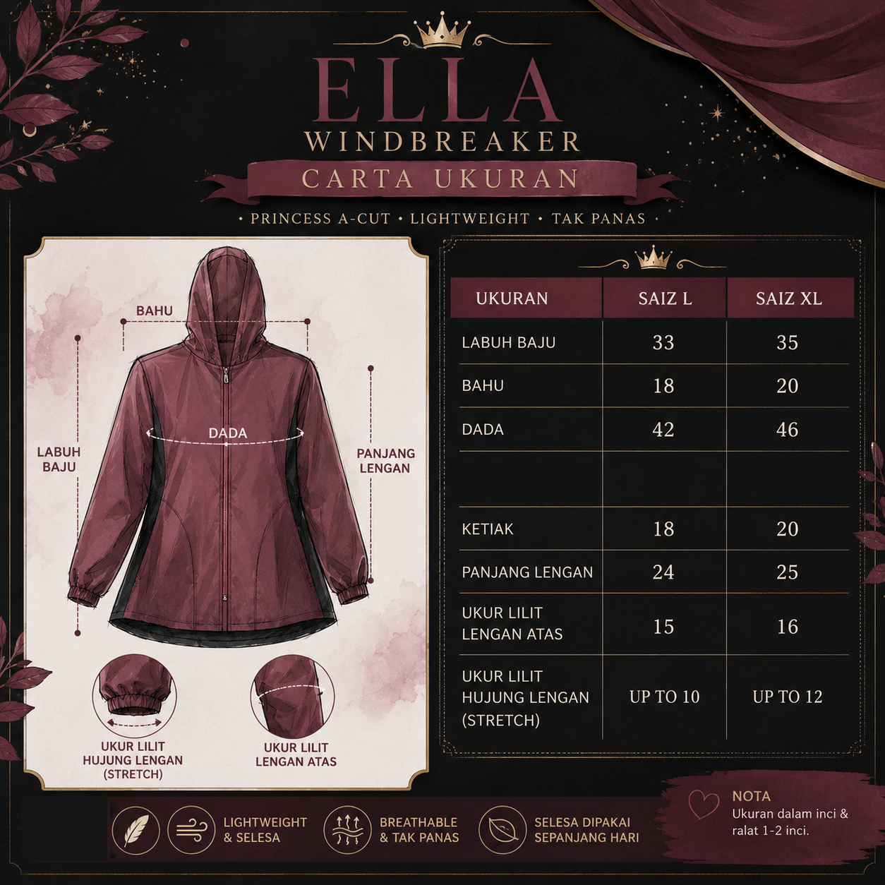 Carta ukuran Ella New