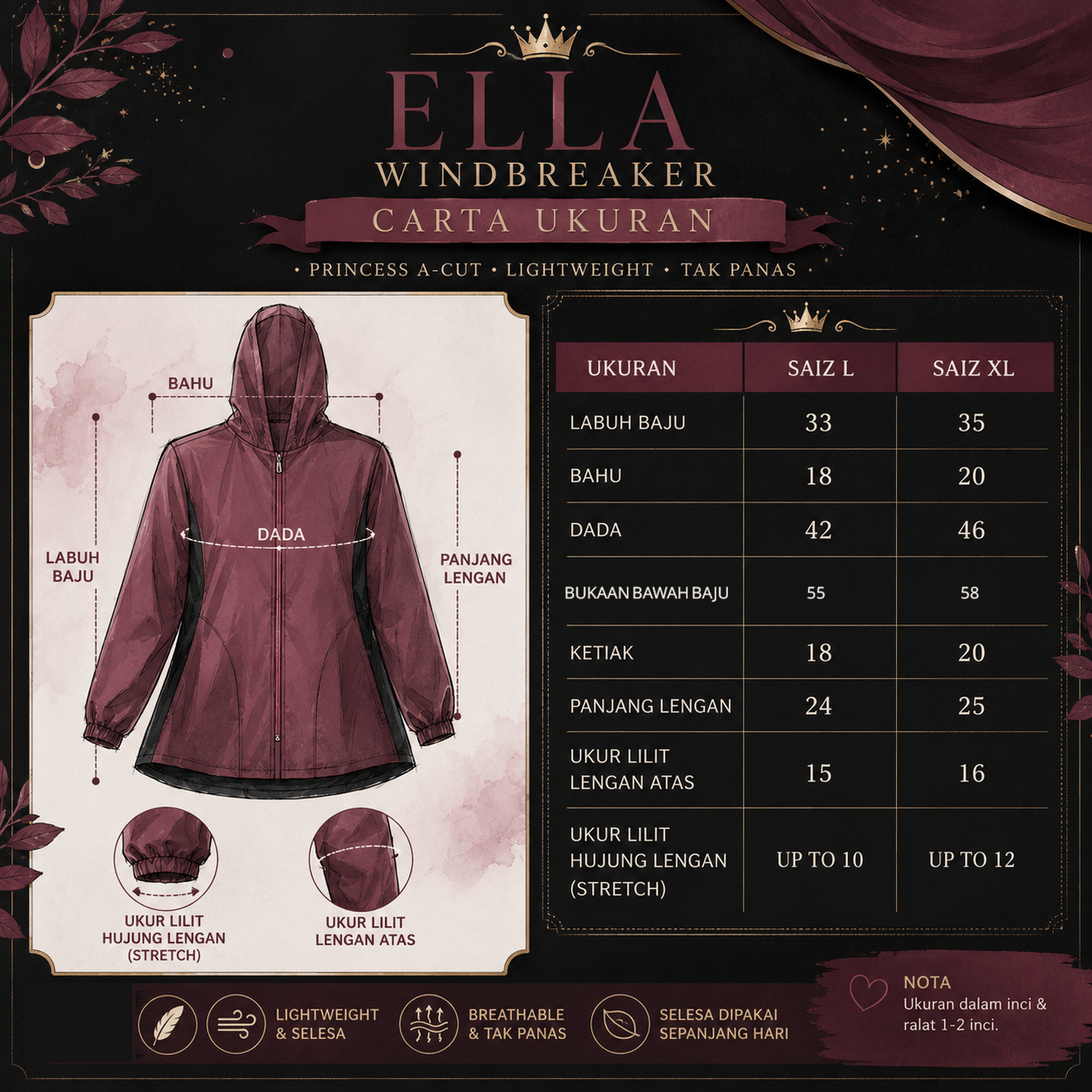 Carta ukuran Ella New