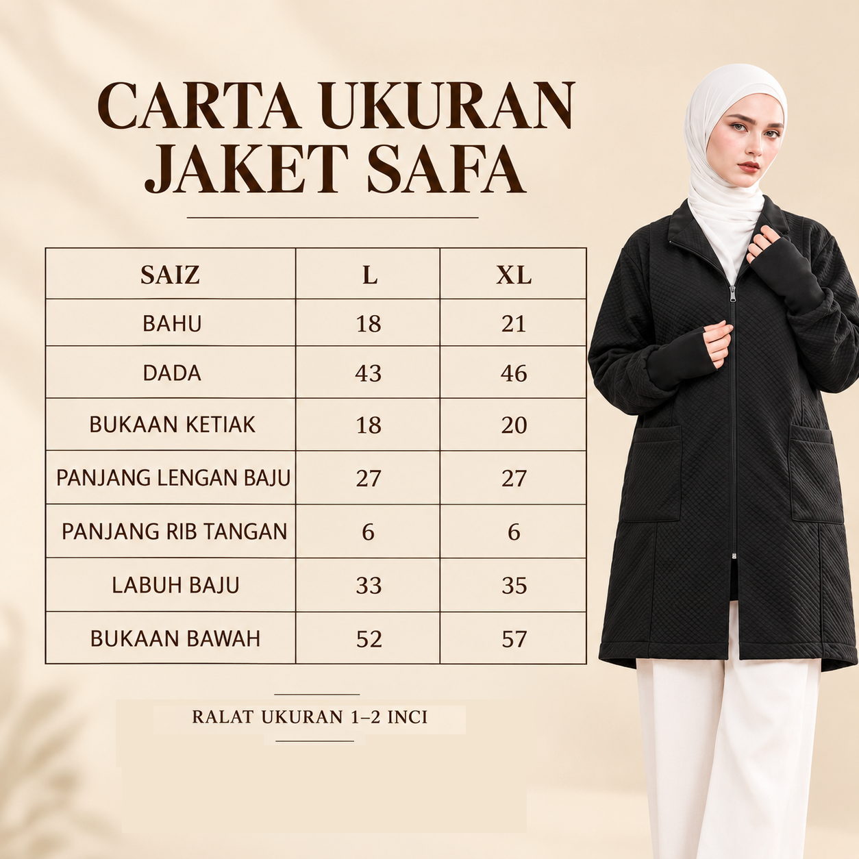 Carta Ukuran Jaket Safa