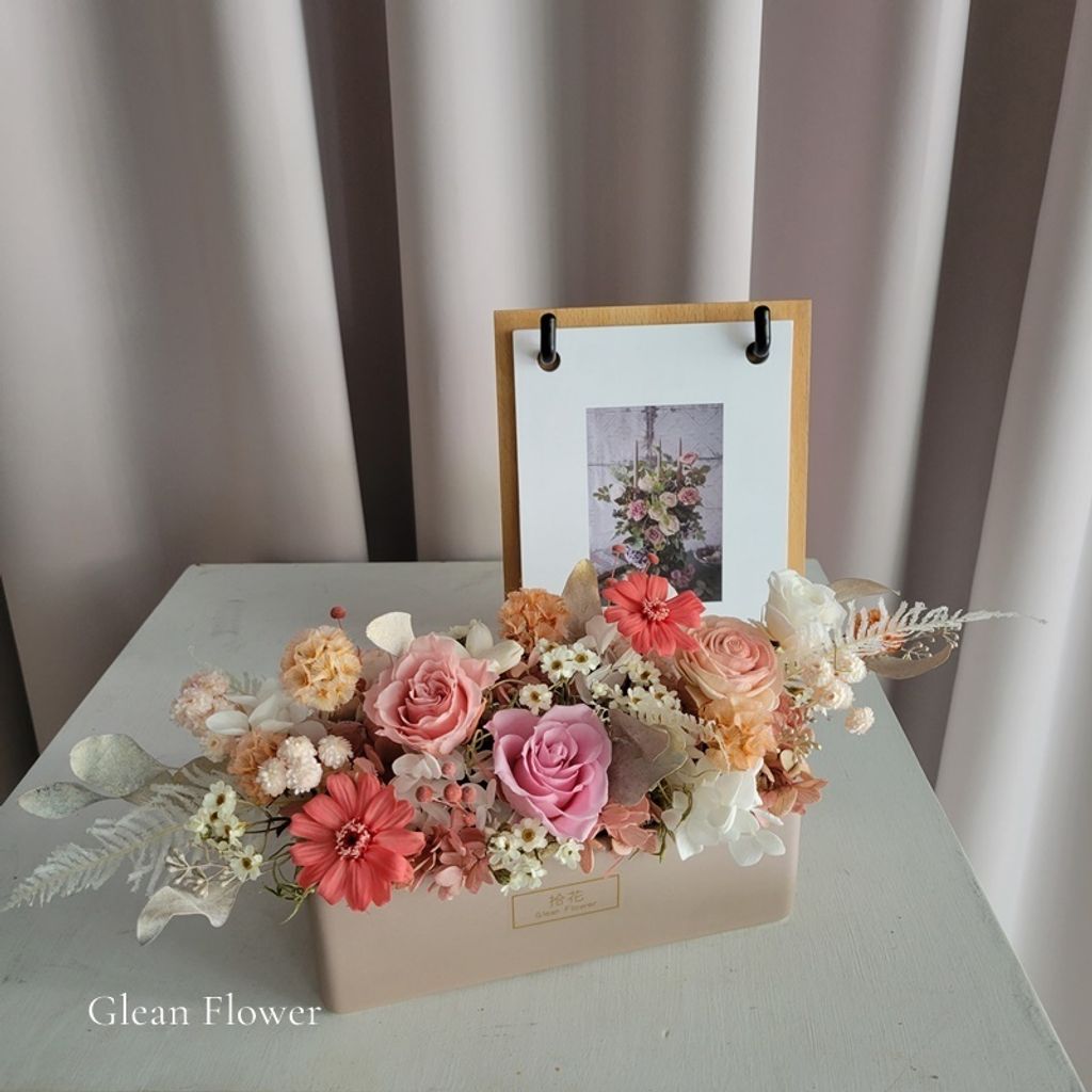 長形粉色盆花永生花花禮2