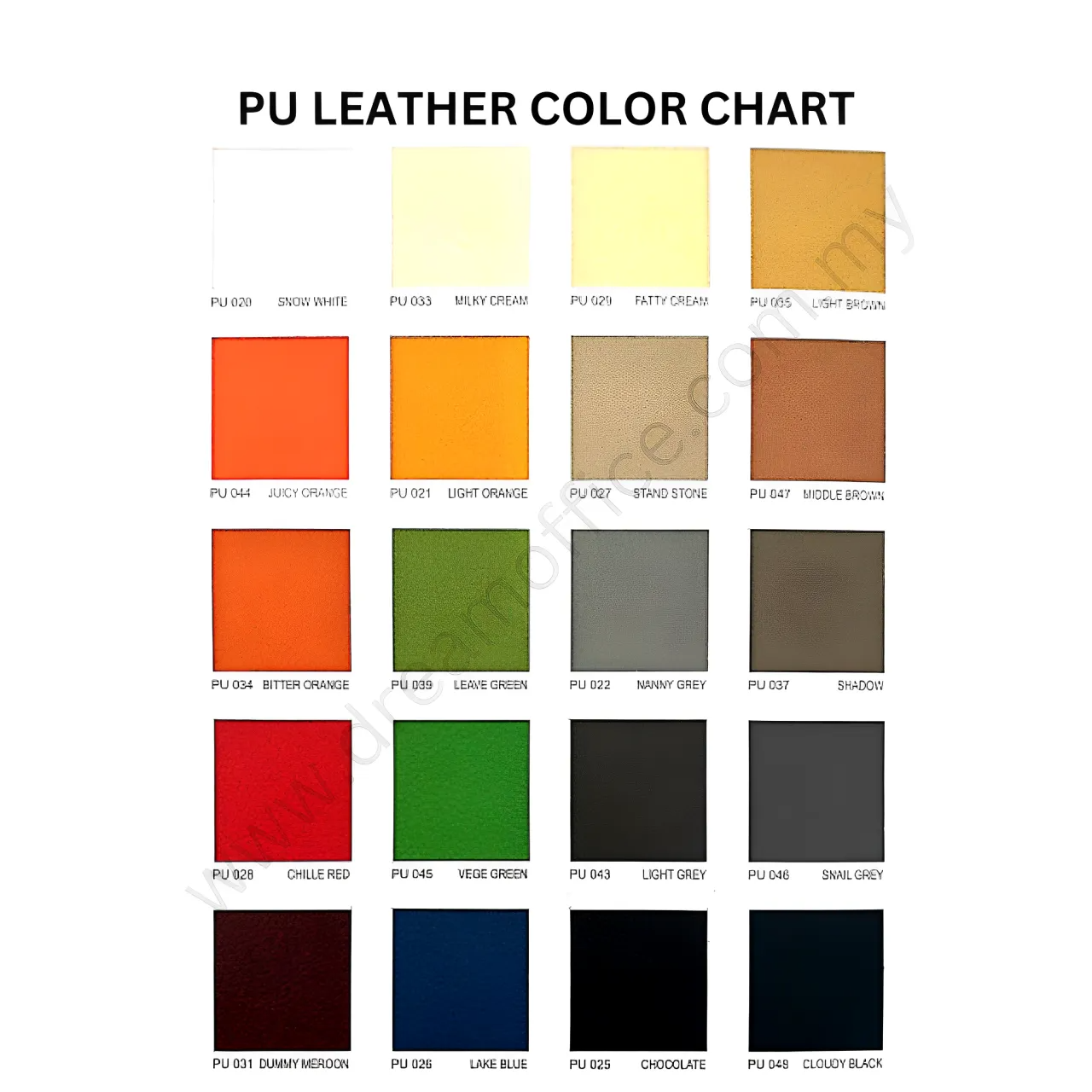 BP PU LEATHER COLOR CHART