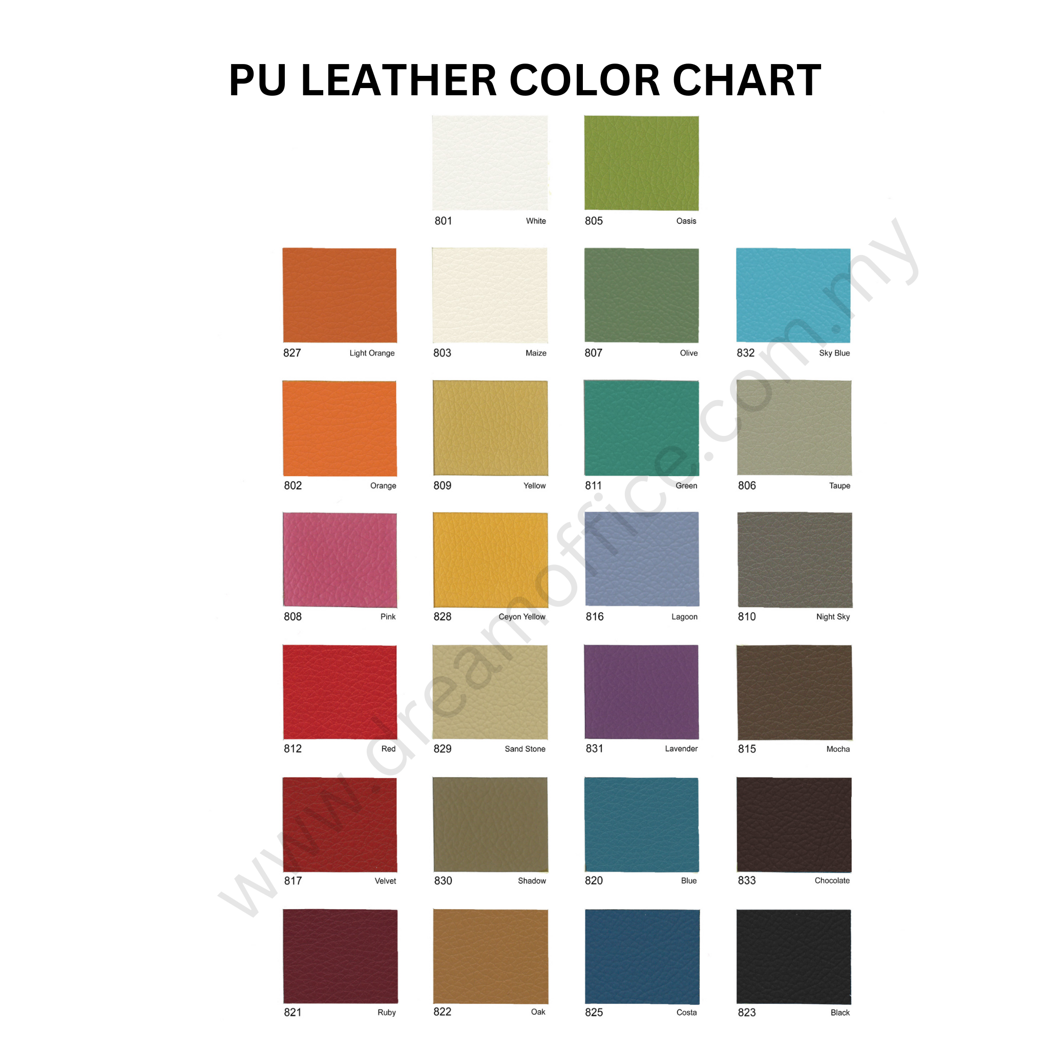 CC PU COLOR CHART
