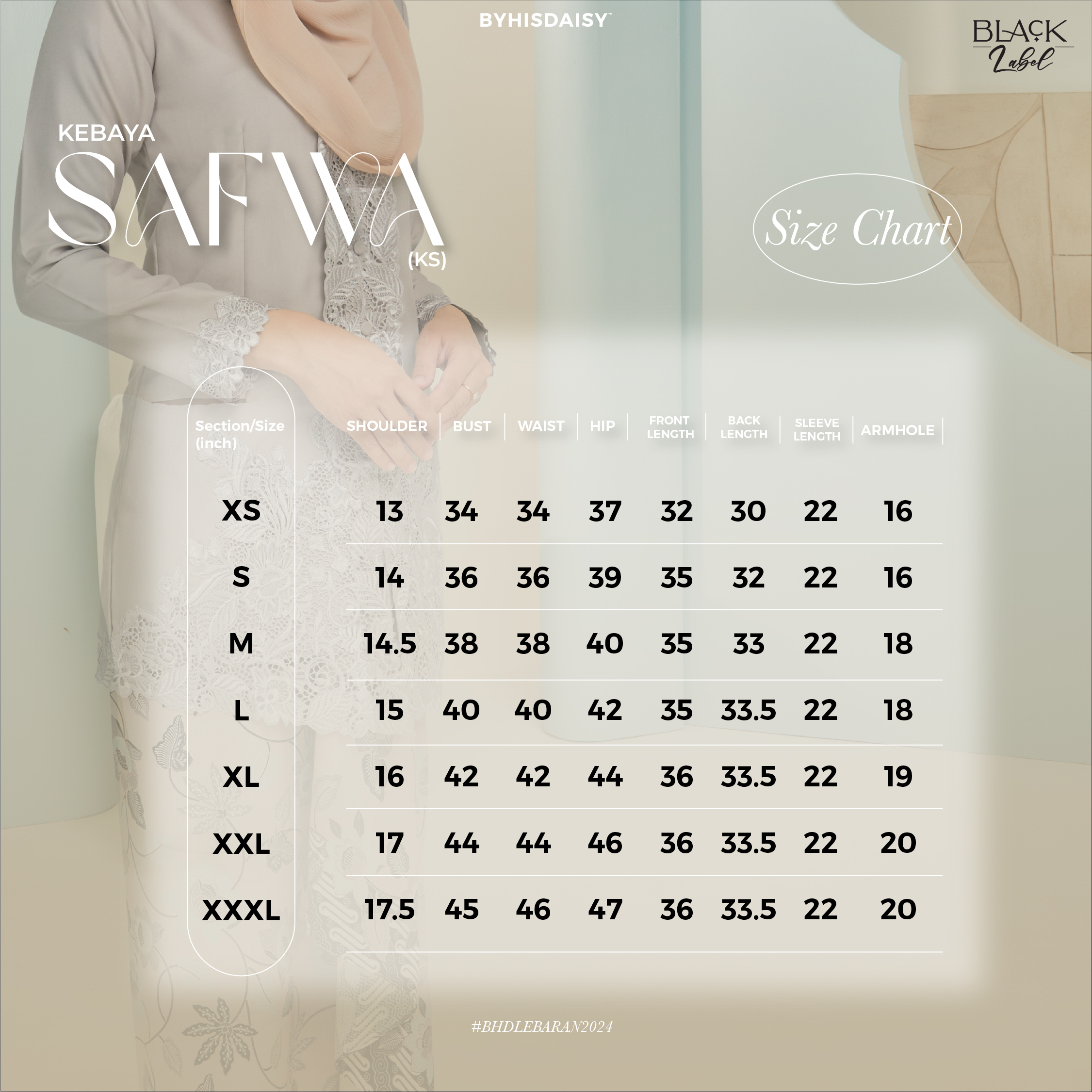 SIZE CHART KEBAYA SAFWA