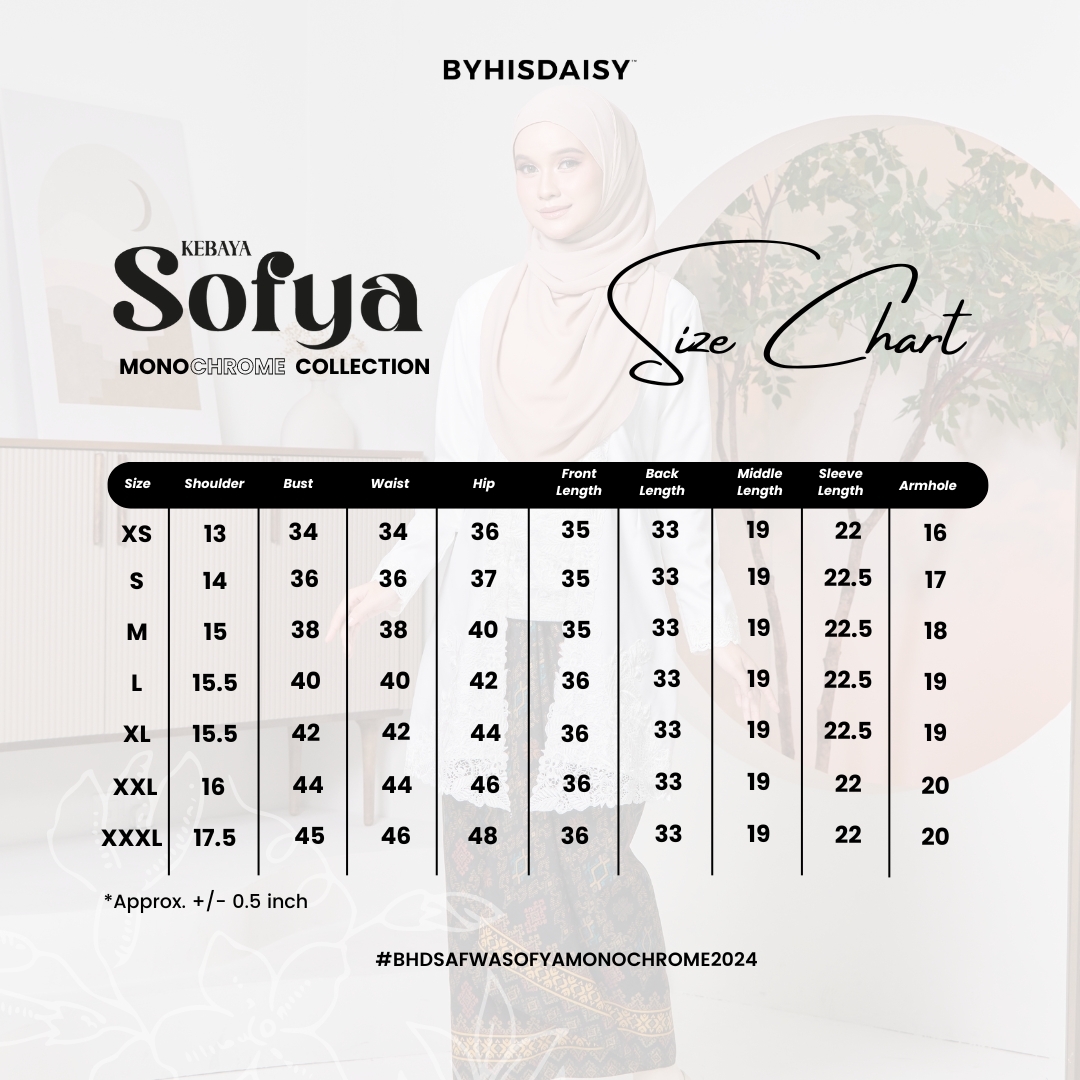 REVISED SIZE CHART SOFYA MONOCHROME