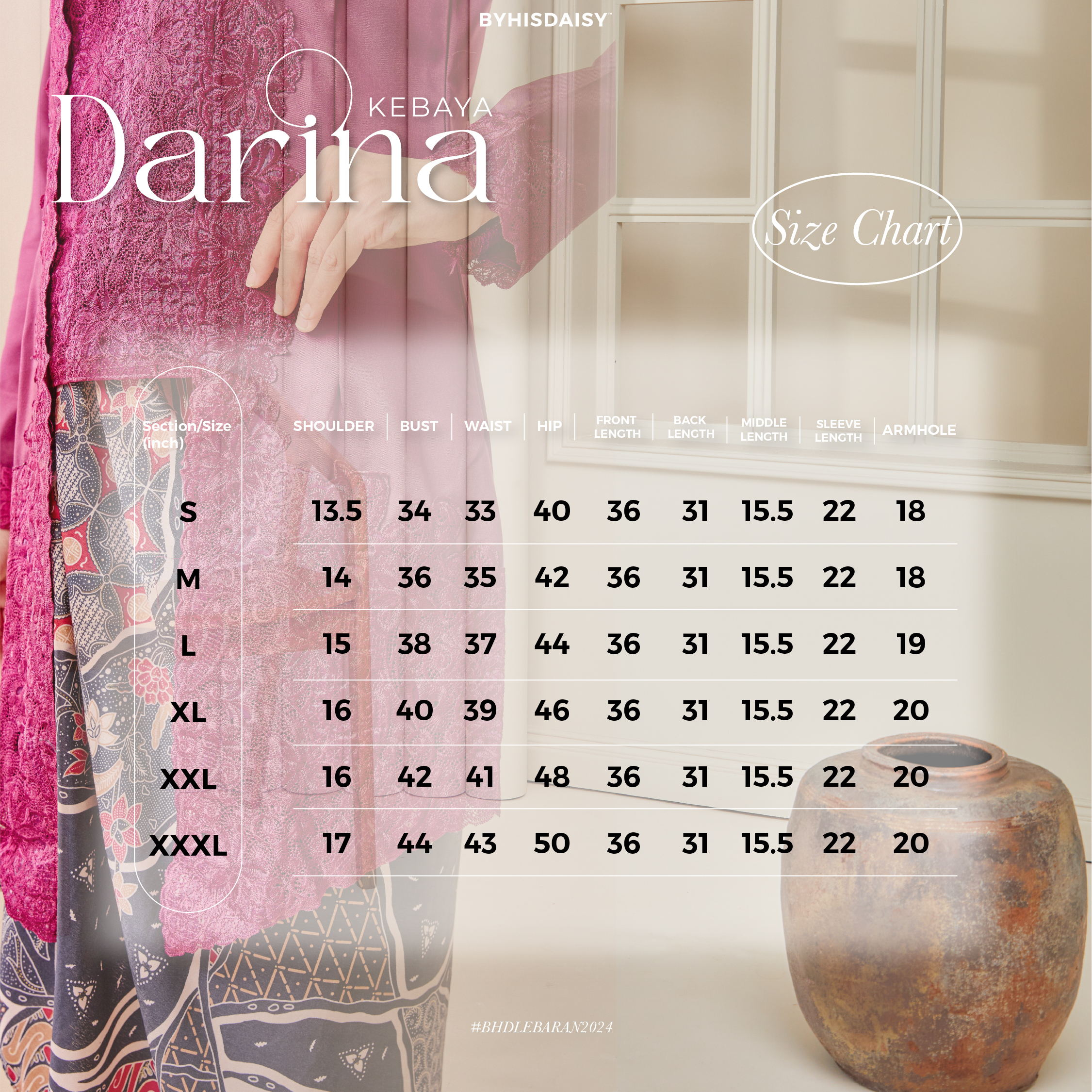 SIZE CHART KEBAYA DARINA