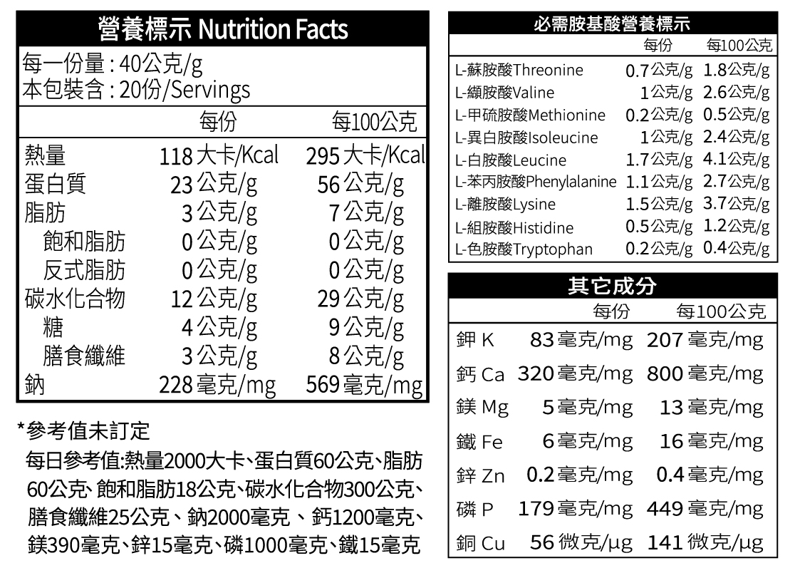 豌豆蛋白袋裝營養標示_800g-甜菜根