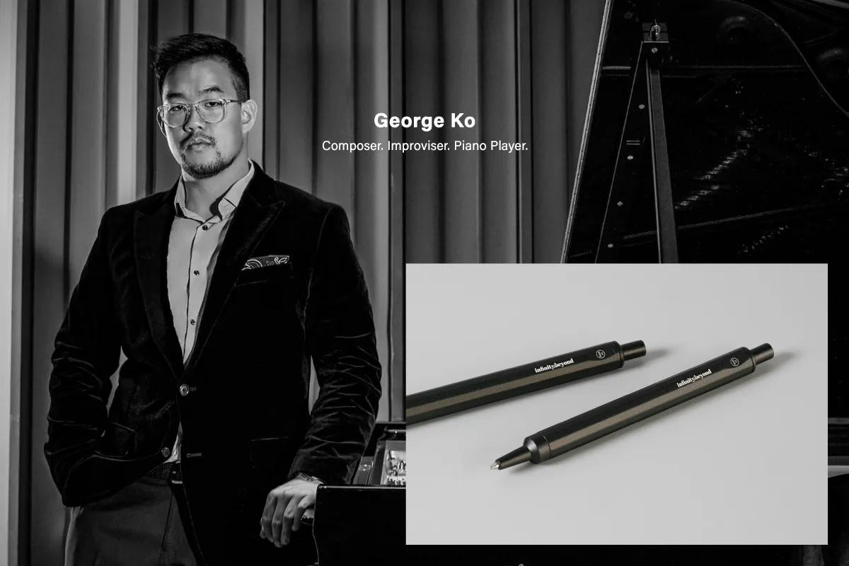 「 Infinity & Beyond 」是一個融合音樂與設計的跨領域企劃,特別與 HMM 霧黑色原子筆聯名,將鋼琴旋律的律動感與極簡金屬筆身質感結合,HMM客製化禮品禮盒合作服務,台灣製造的設計品牌文具