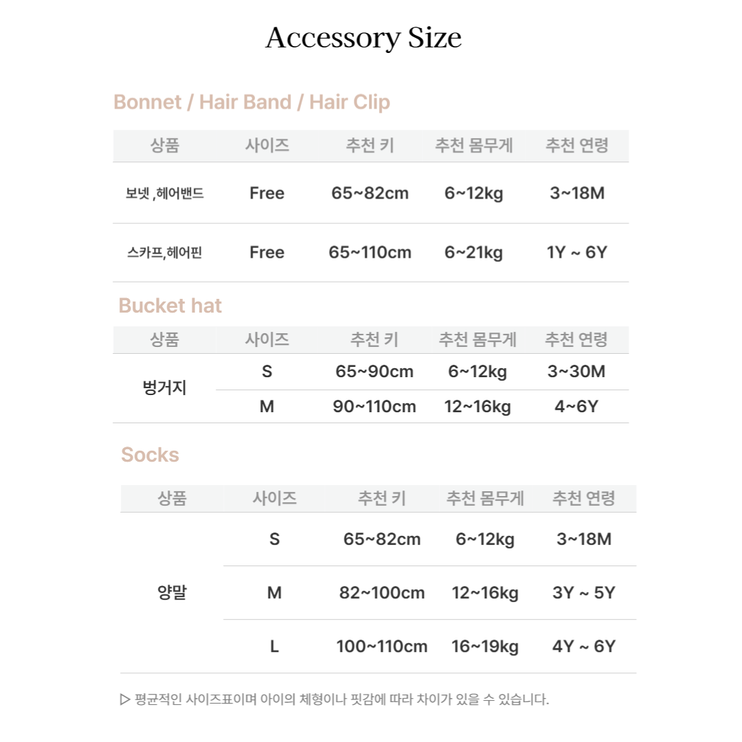 악세사리 사이즈표