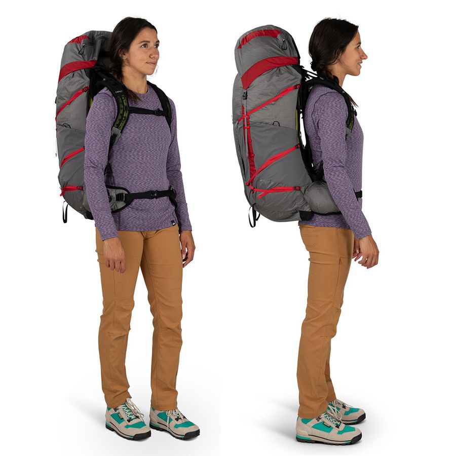 【Osprey 美國】EJA PRO 55 輕量登山背包 達爾灰/阿加姆紅|超輕量健行背包 徒步旅行後背包