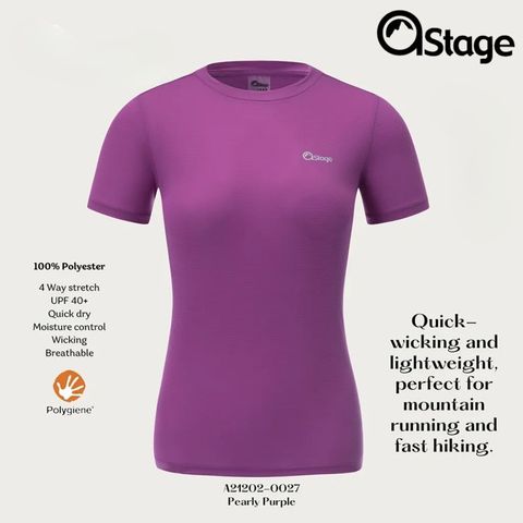 【AStage】Buff 透氣快乾短袖排汗運動上衣 女 珍珠紫 正面全貌