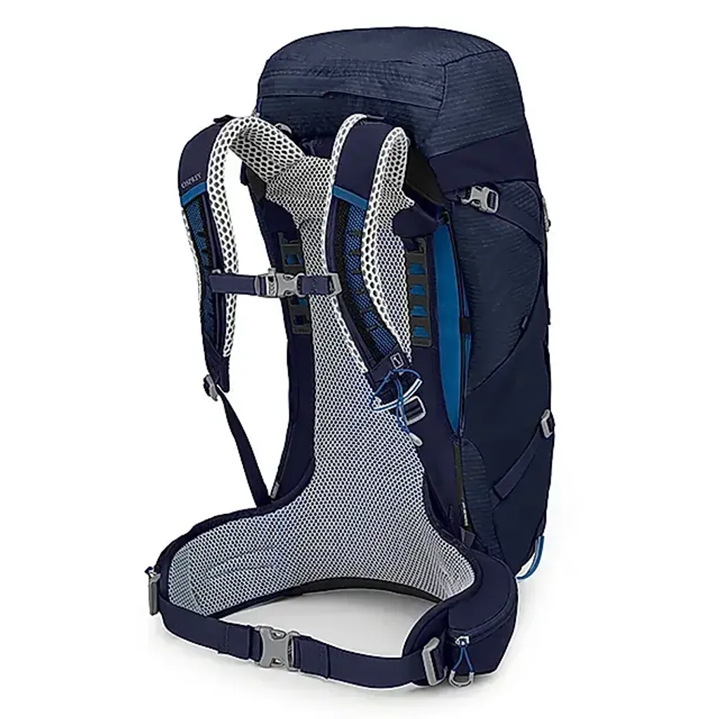 Osprey Stratos 44 海鯨藍 背面 AirSpeed 網架背板與泡棉支撐腰帶