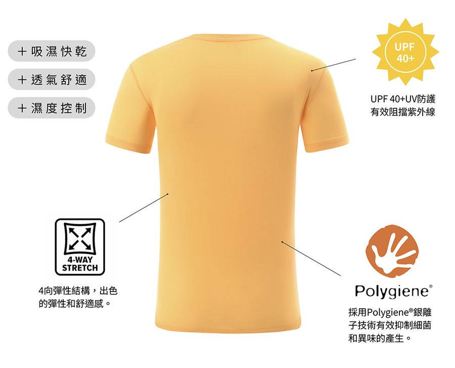【AStage】Cypress 透氣快乾短袖排汗運動上衣 男 蜂蜜橘|Polygiene 銀離子機能運動上衣 機能說明