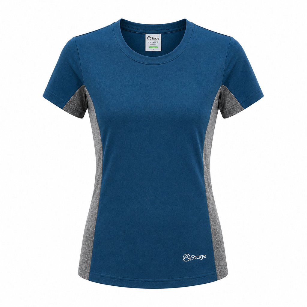 A21002-0008 Women Mountain TShirt-Deep Ocean HeatherLight Grey Heather
