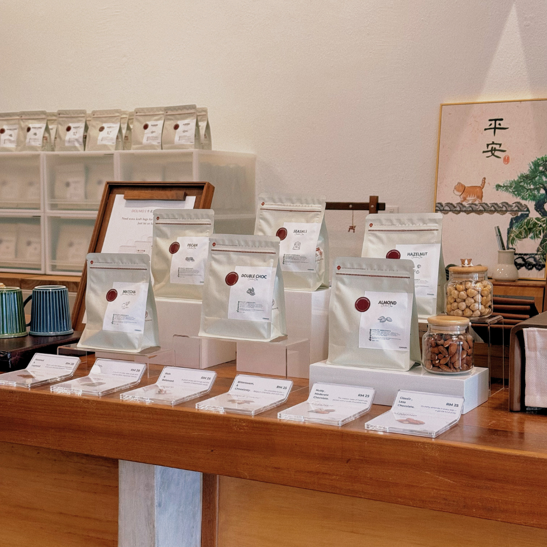 The six Doumo Cookies flavours displayed at the Georgetown studio