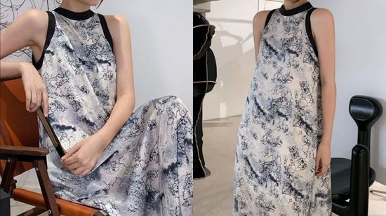 Ink Printed Sleeveless Long Dress | F' Concepts