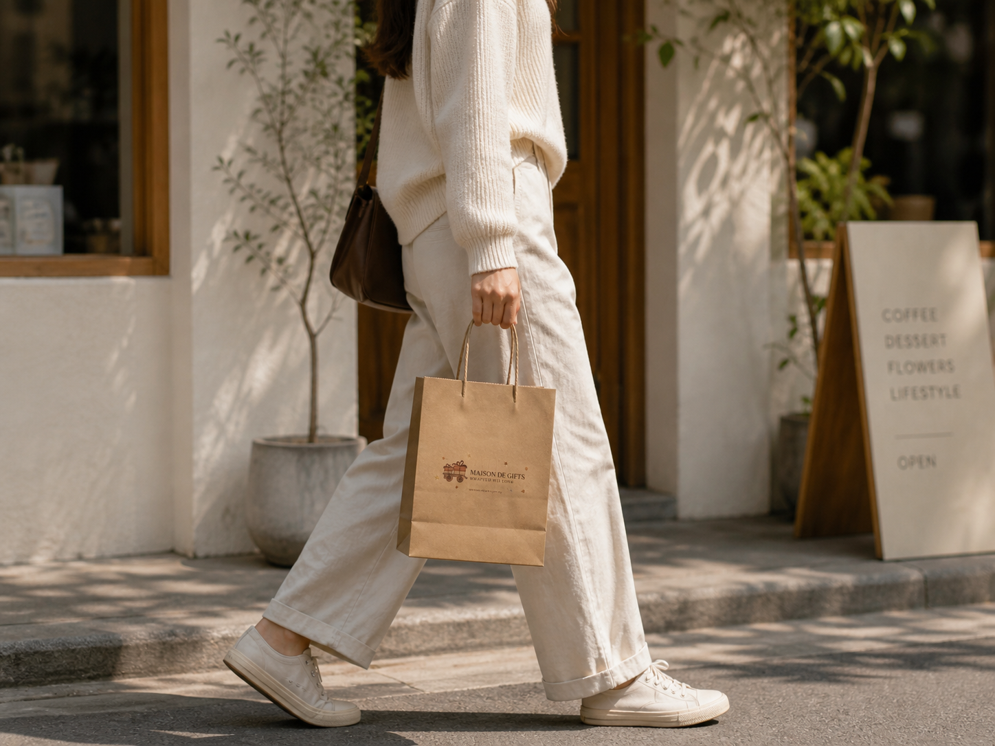 Brown kraft paper bag with logo for simple retail and takeaway packaging