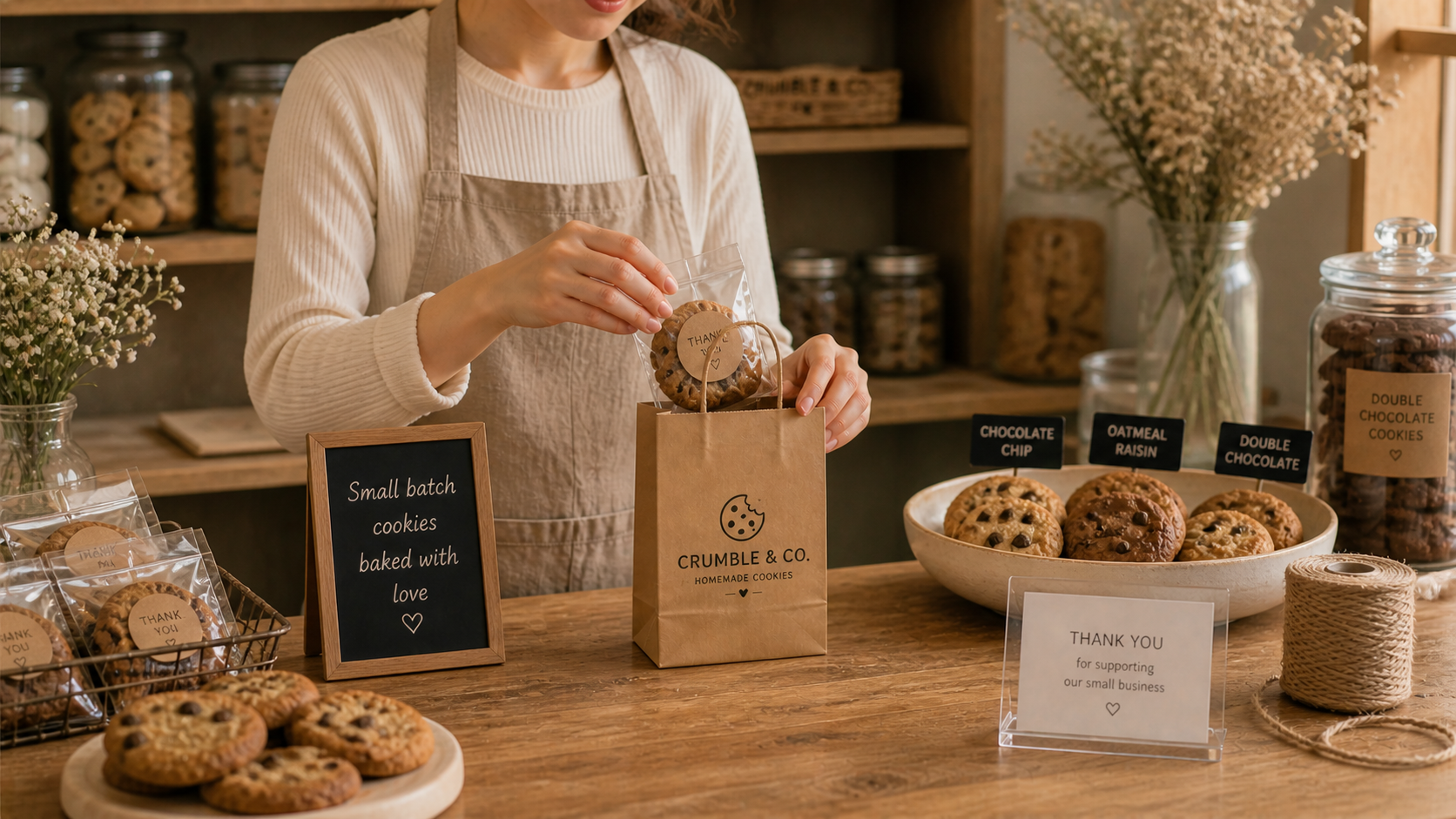 Custom kraft paper bag for bakery takeaway and small business packaging