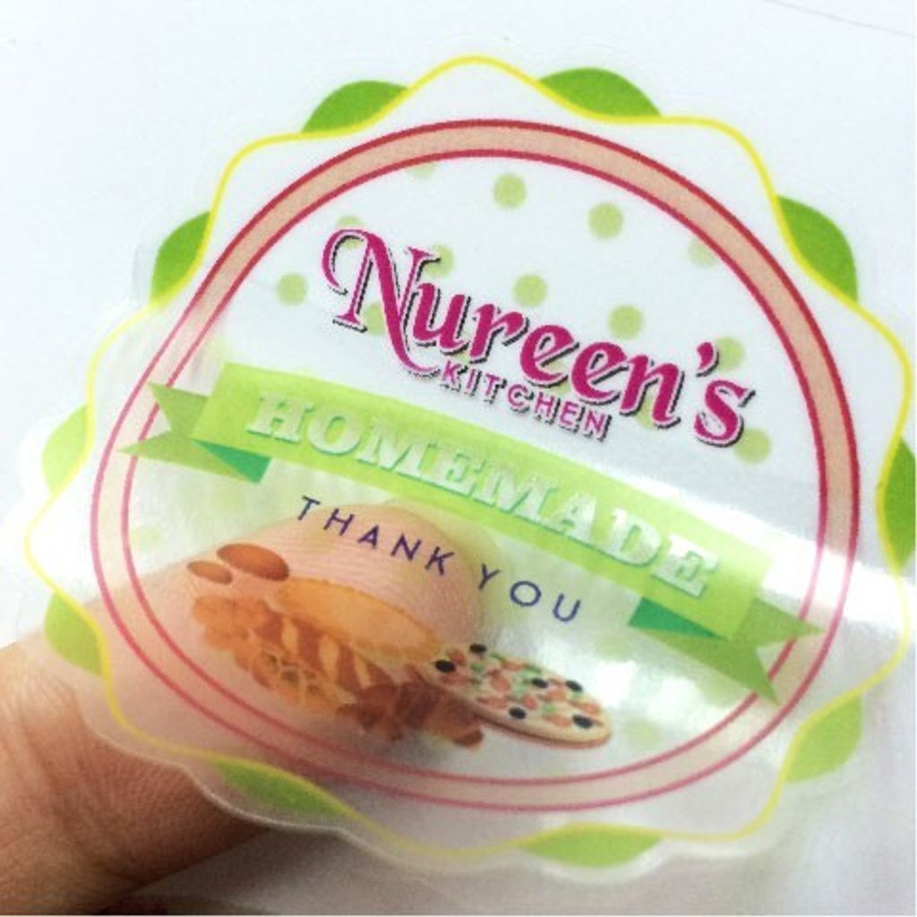 Die-cut transparent label sticker printed for a homemade food brand