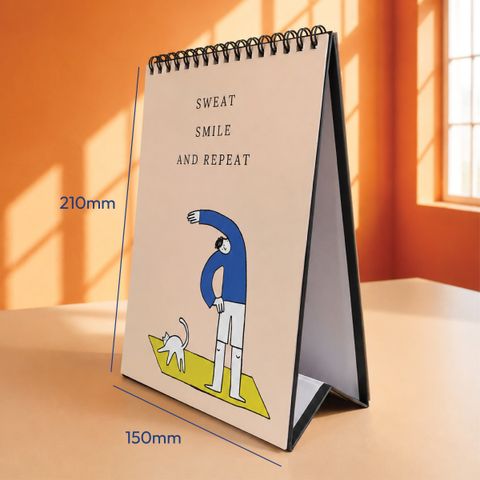 Portrait desk calendar with a printed illustration design on the stand