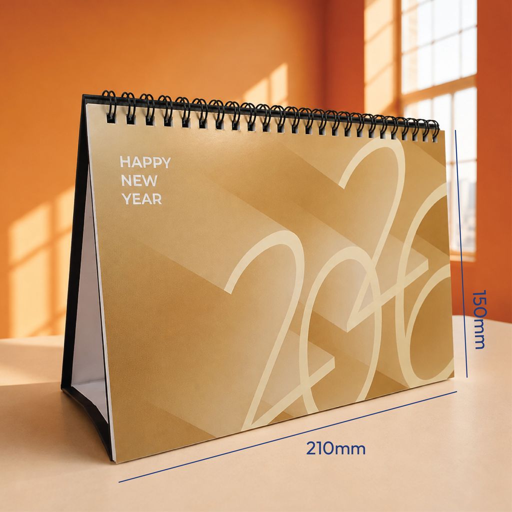 Desk calendar stand shown with size dimensions