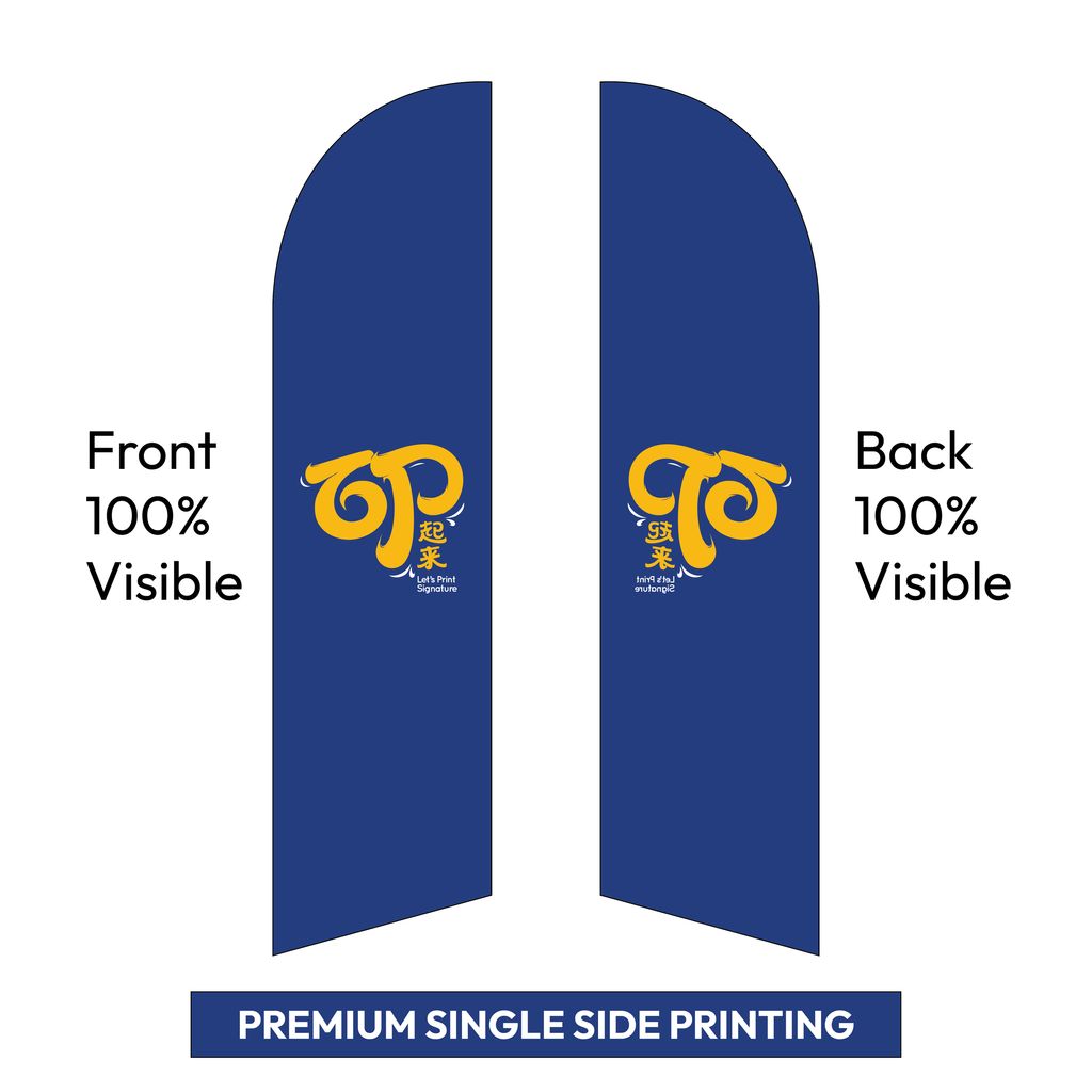 Premium single side wind flag printing: front and mirrored back both 100% visible