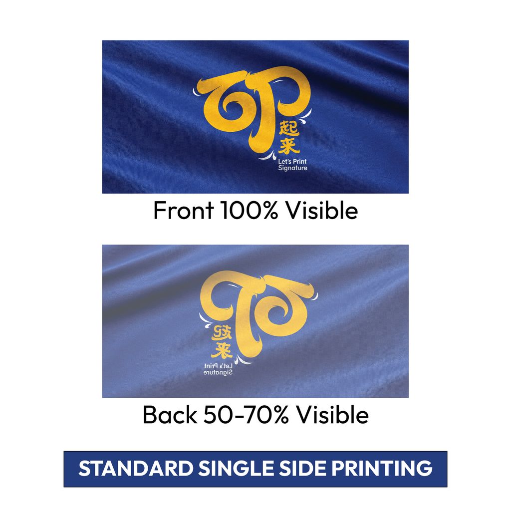 Standard single side fabric flag printing front 100 back 50-70 percent visible