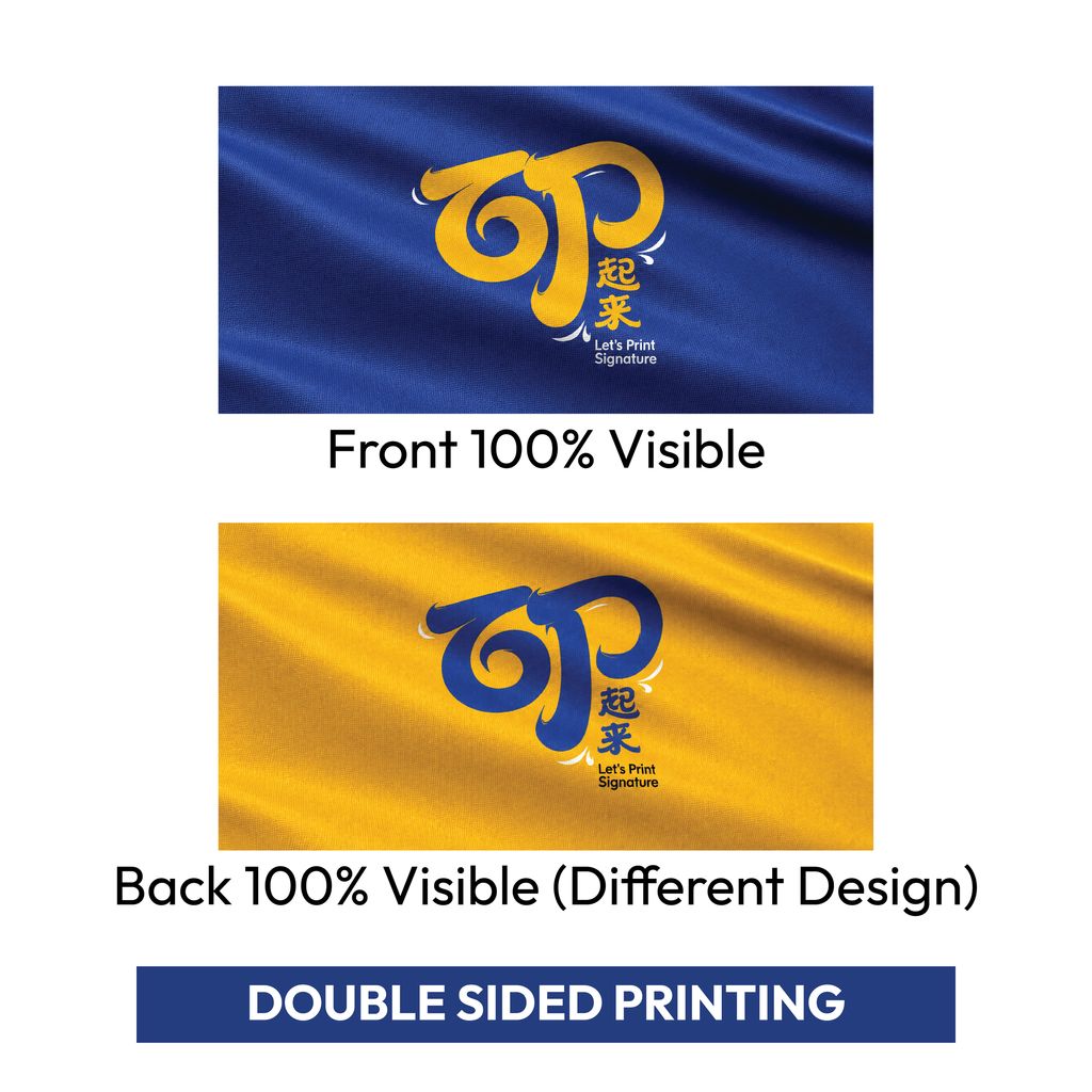 Double sided fabric flag printing two different designs both sides 100 percent visible
