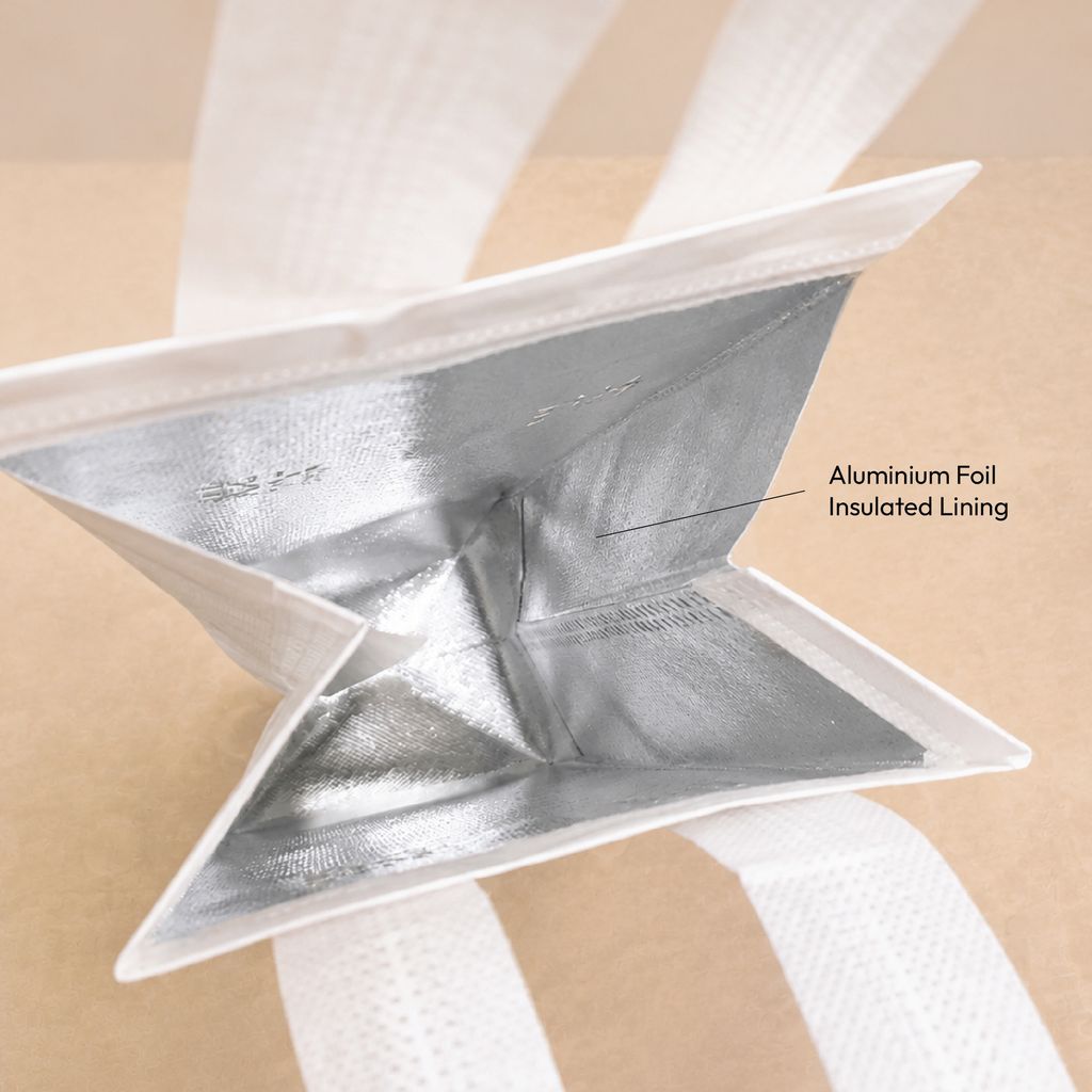 inside view of cooler bag with aluminium foil insulated lining