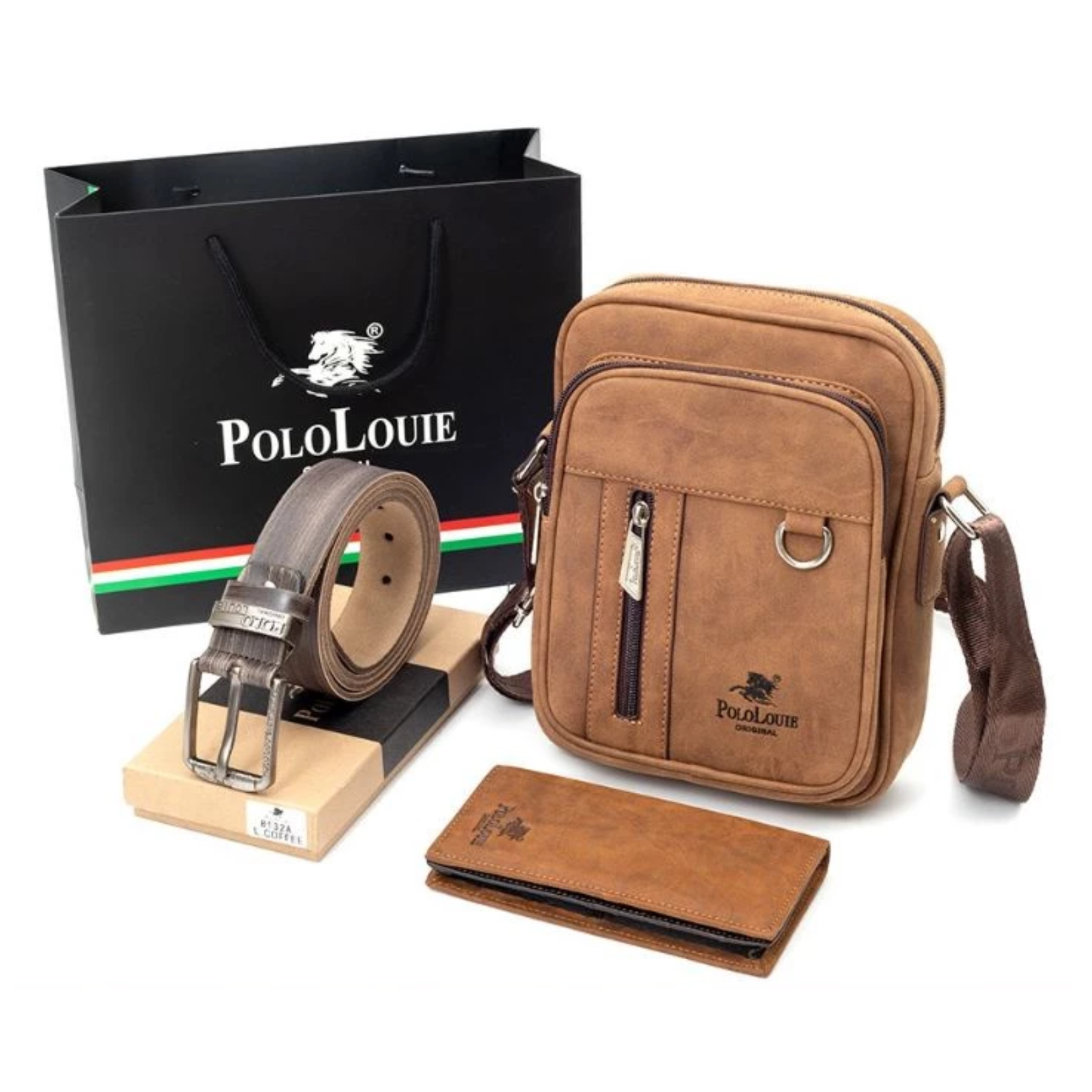 Original Polo Louie Men Smooth Leather Waist Bag New Style Zipper Crossbody  Bag Chest Bag