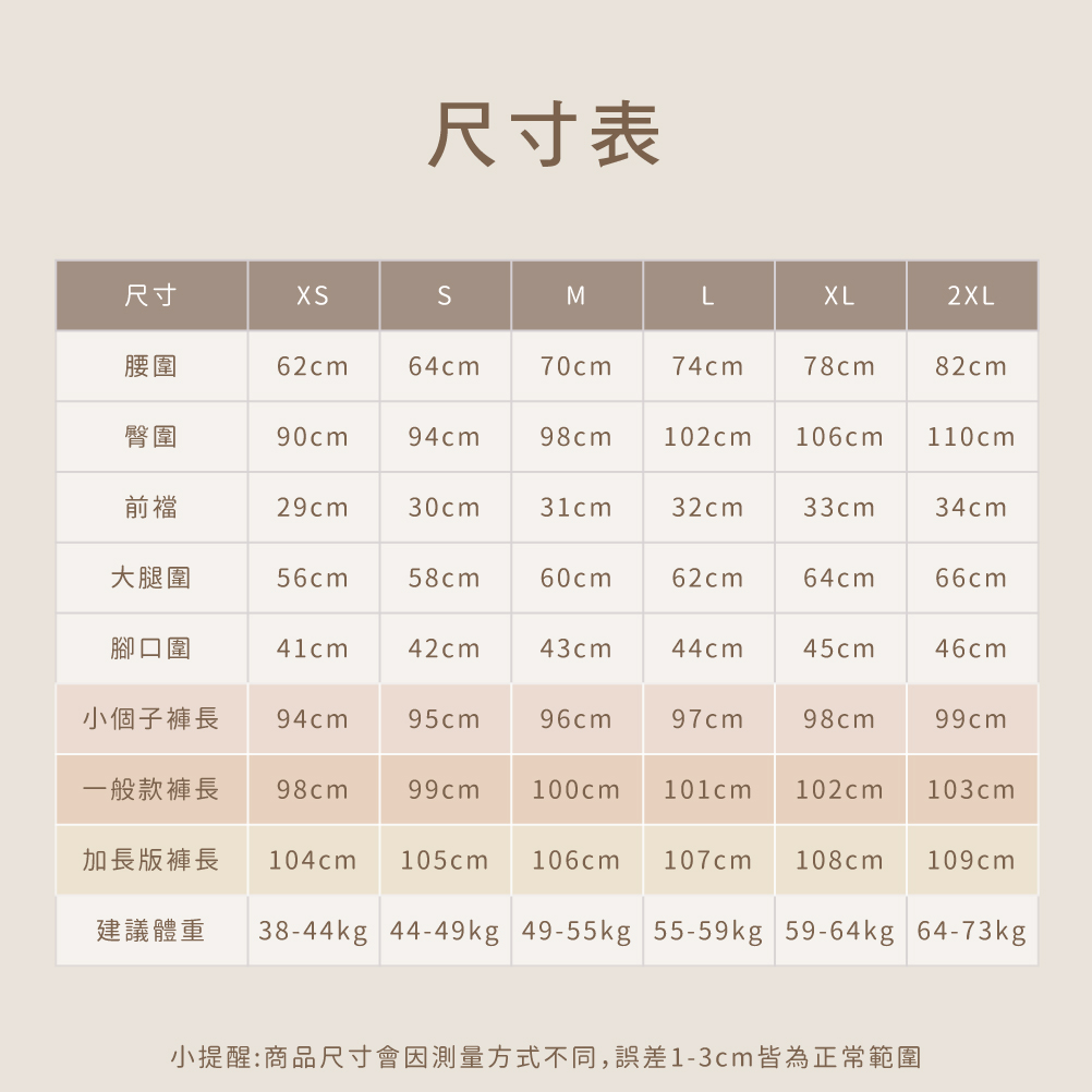 呼吸褲尺寸表腰圍改