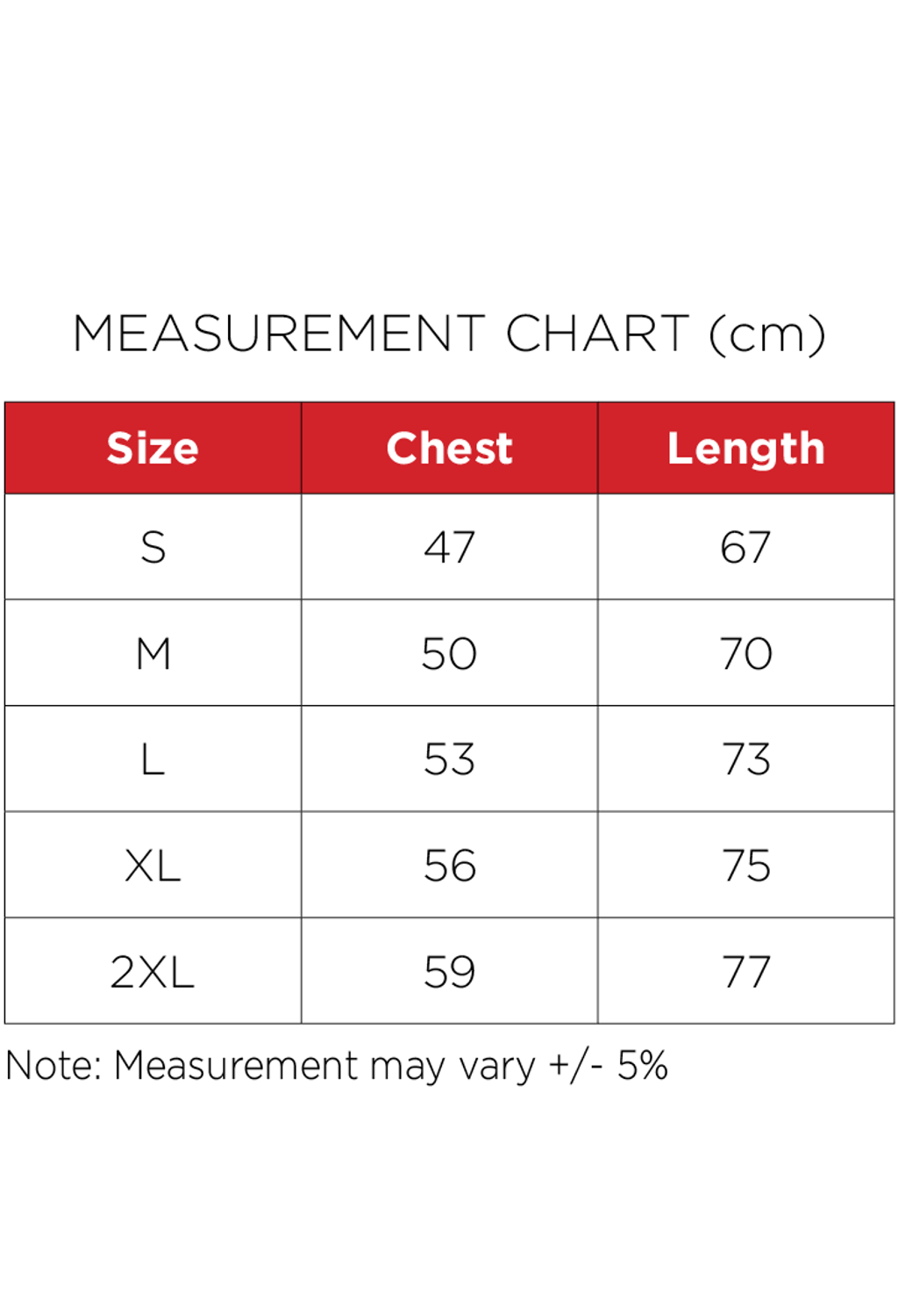 HUFFY_Tee_Measurement Charts