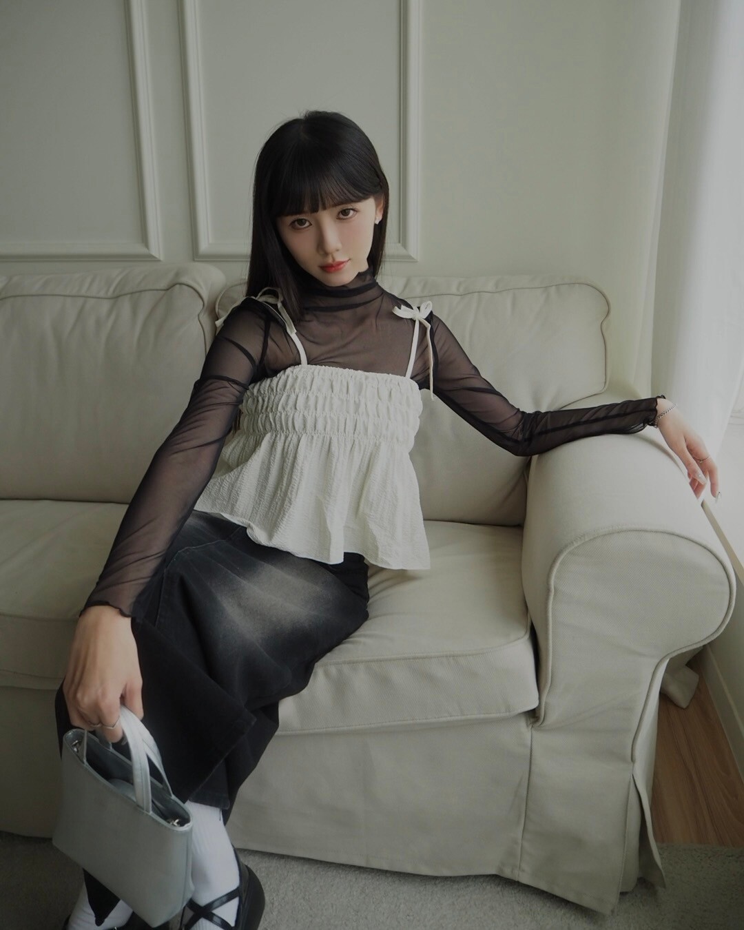 T16布查特花園杏色皺感細肩帶外罩衫 (4)