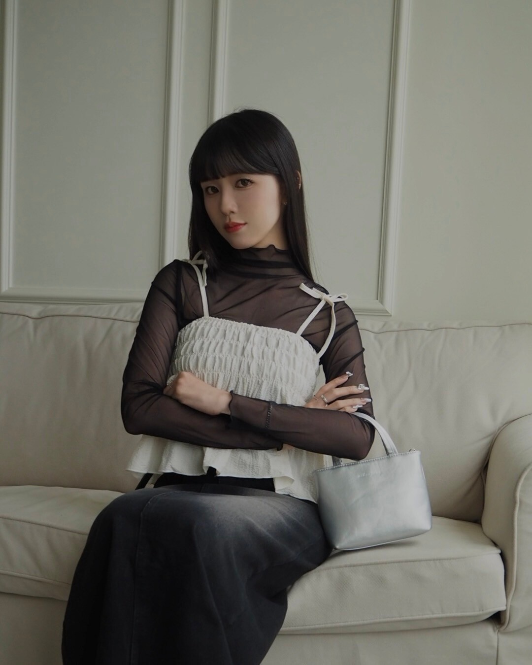 T16布查特花園杏色皺感細肩帶外罩衫 (2)