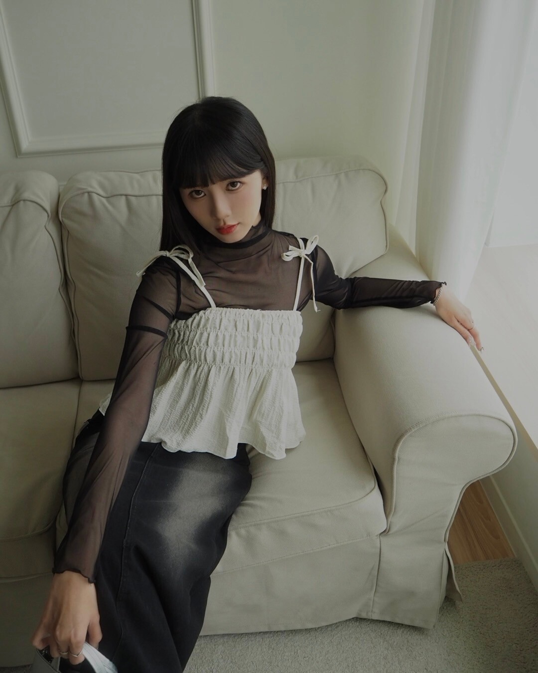 T16布查特花園杏色皺感細肩帶外罩衫 (3)
