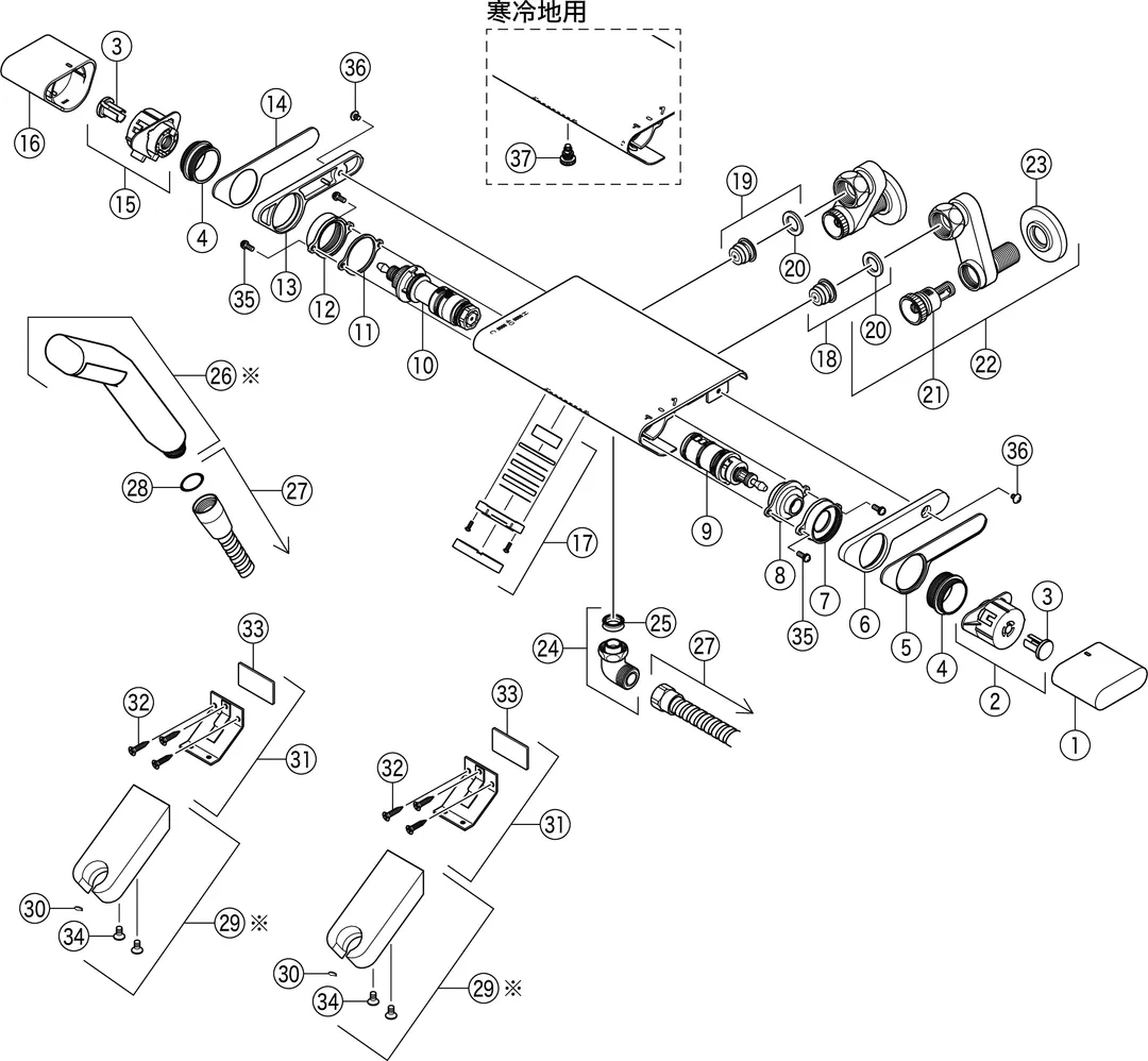 KVK KF900-5 浴室溫控沐浴龍頭 零件分解圖