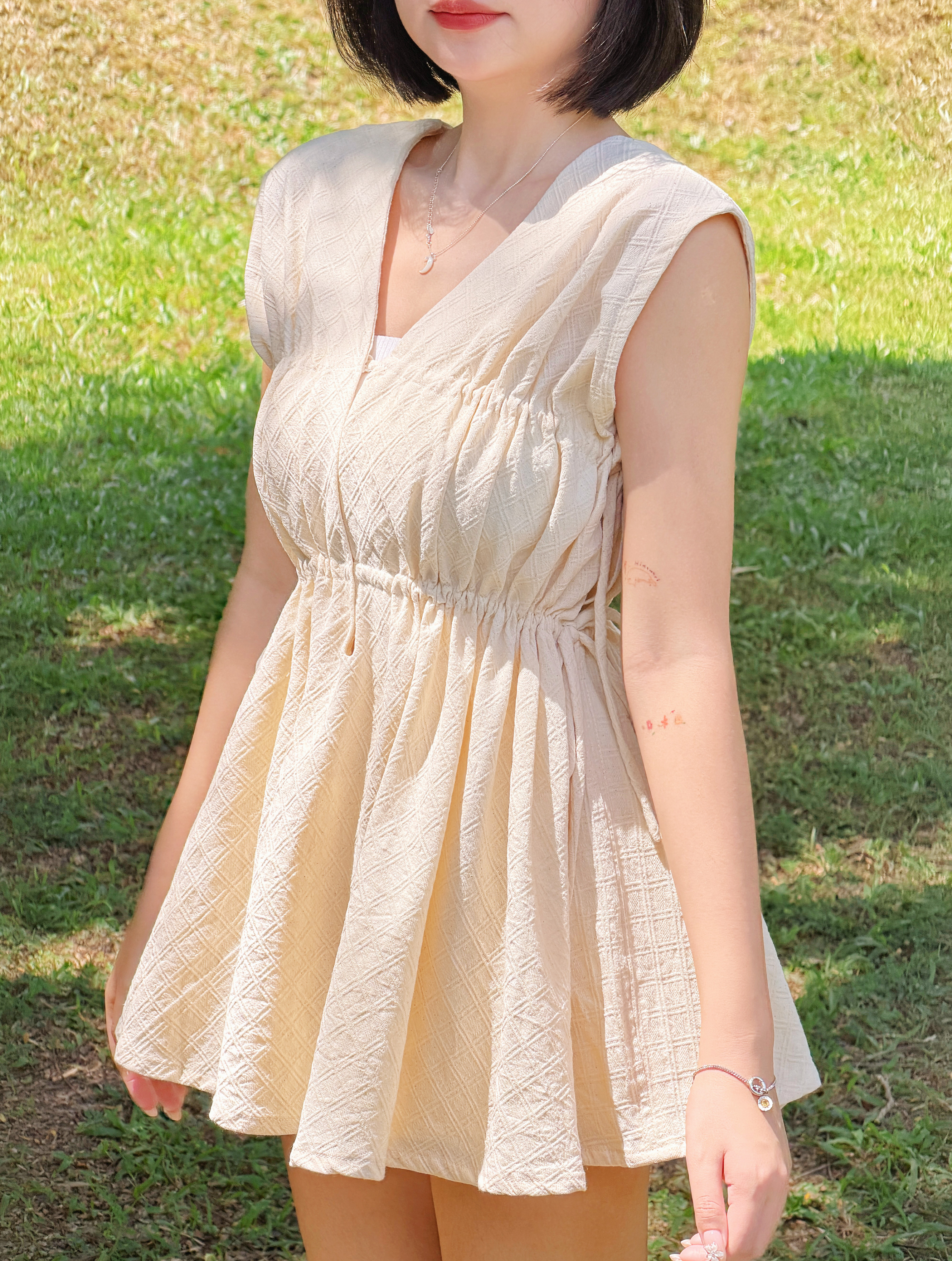 Himawari-website-Drawstring-Ruched-Mini-Dress-beige-10
