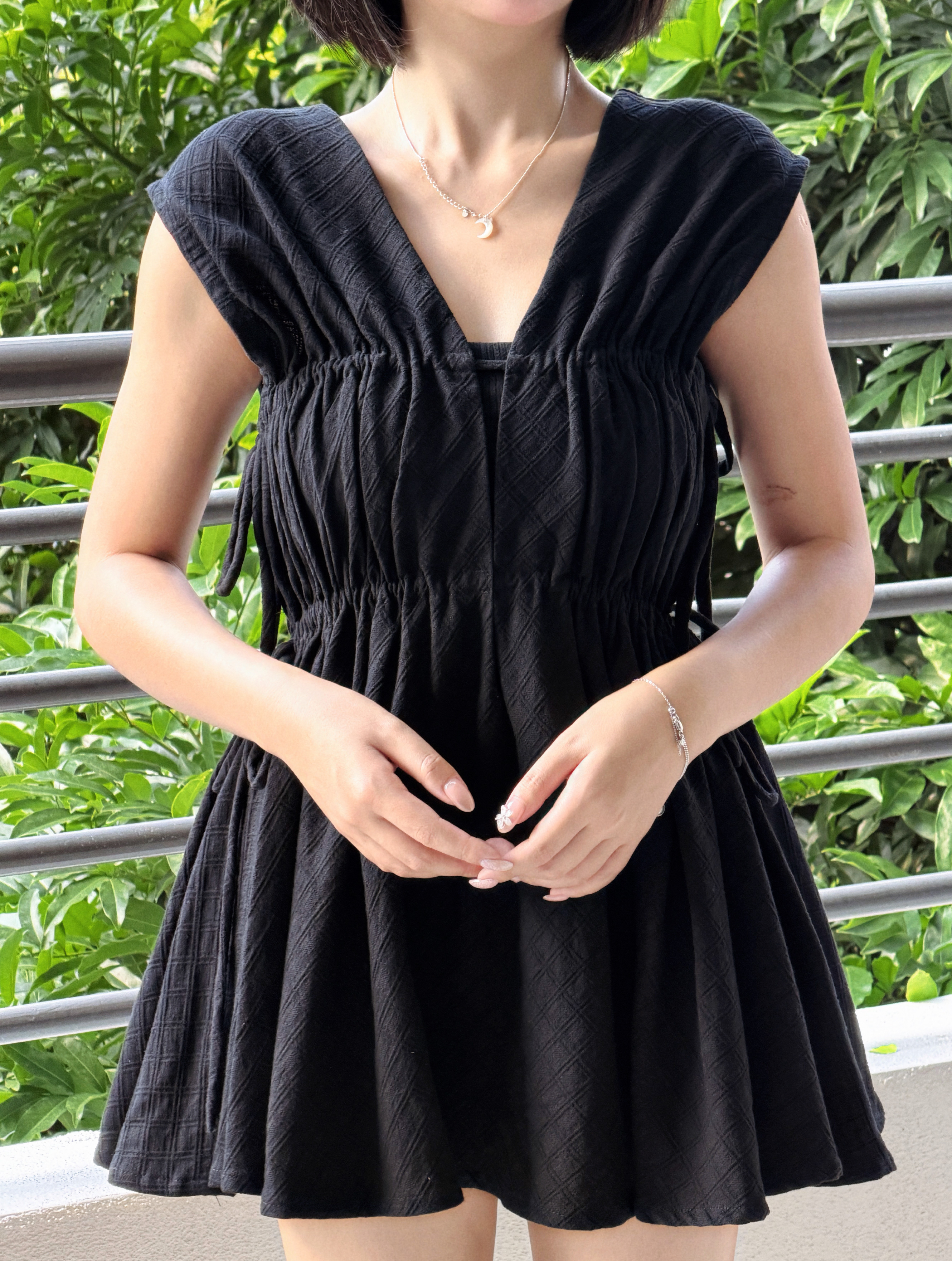 Himawari-website-Drawstring-Ruched-Mini-Dress-black-9