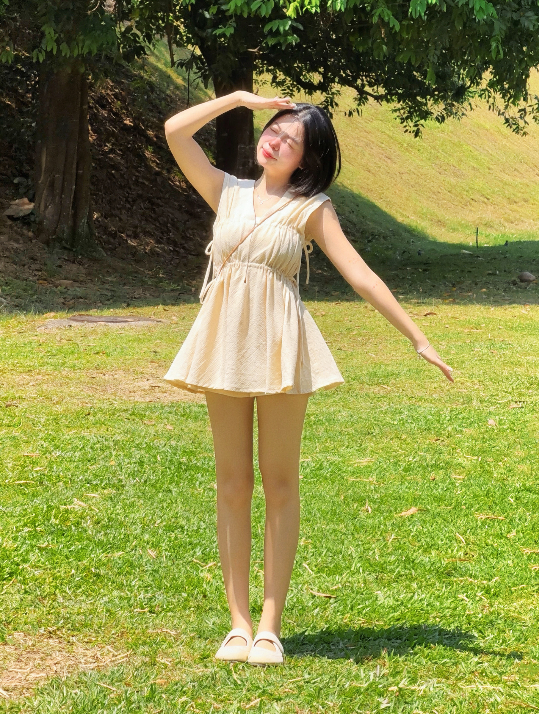 Himawari-website-Drawstring-Ruched-Mini-Dress-beige-1