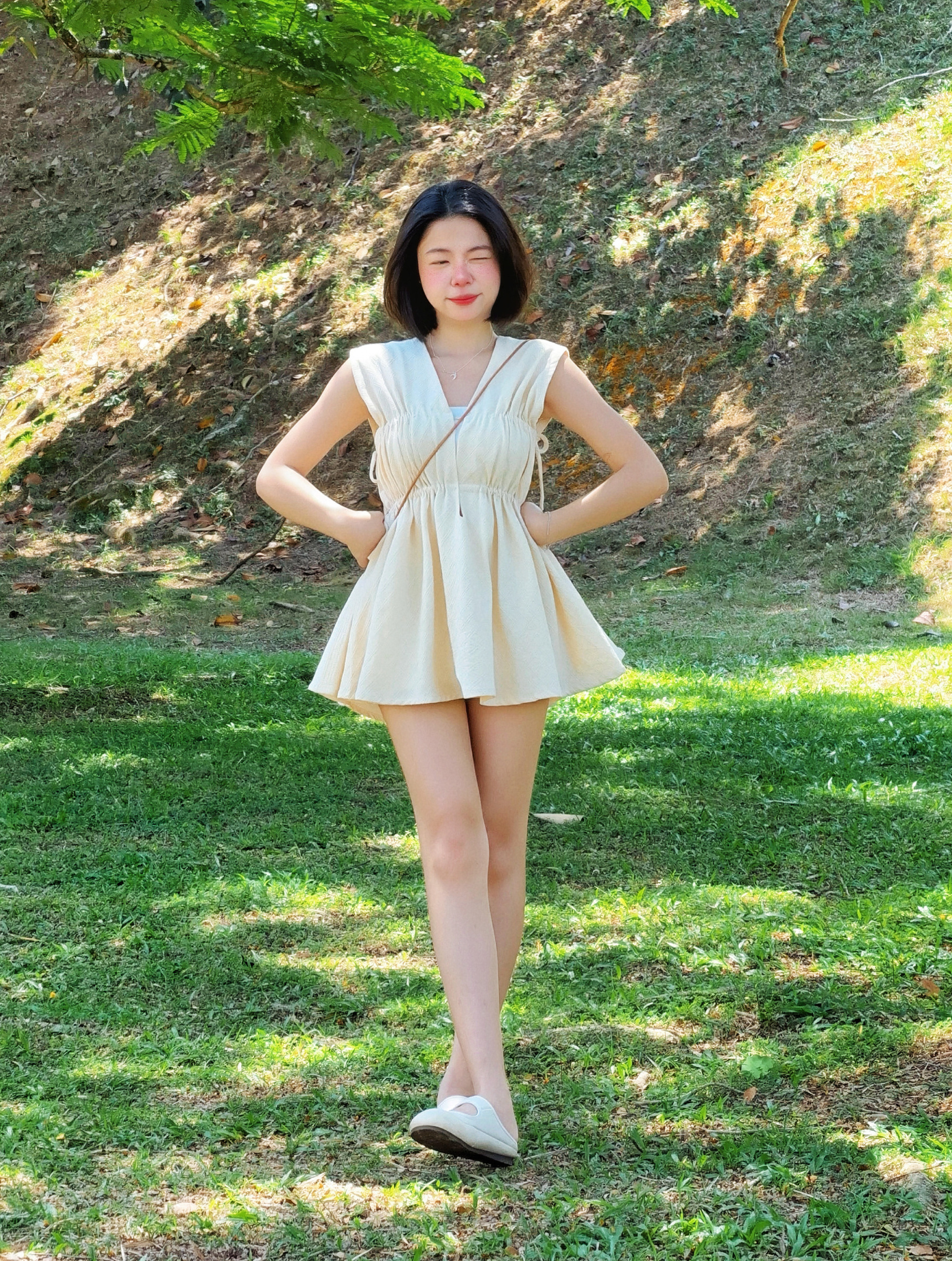 Himawari-website-Drawstring-Ruched-Mini-Dress-beige-8