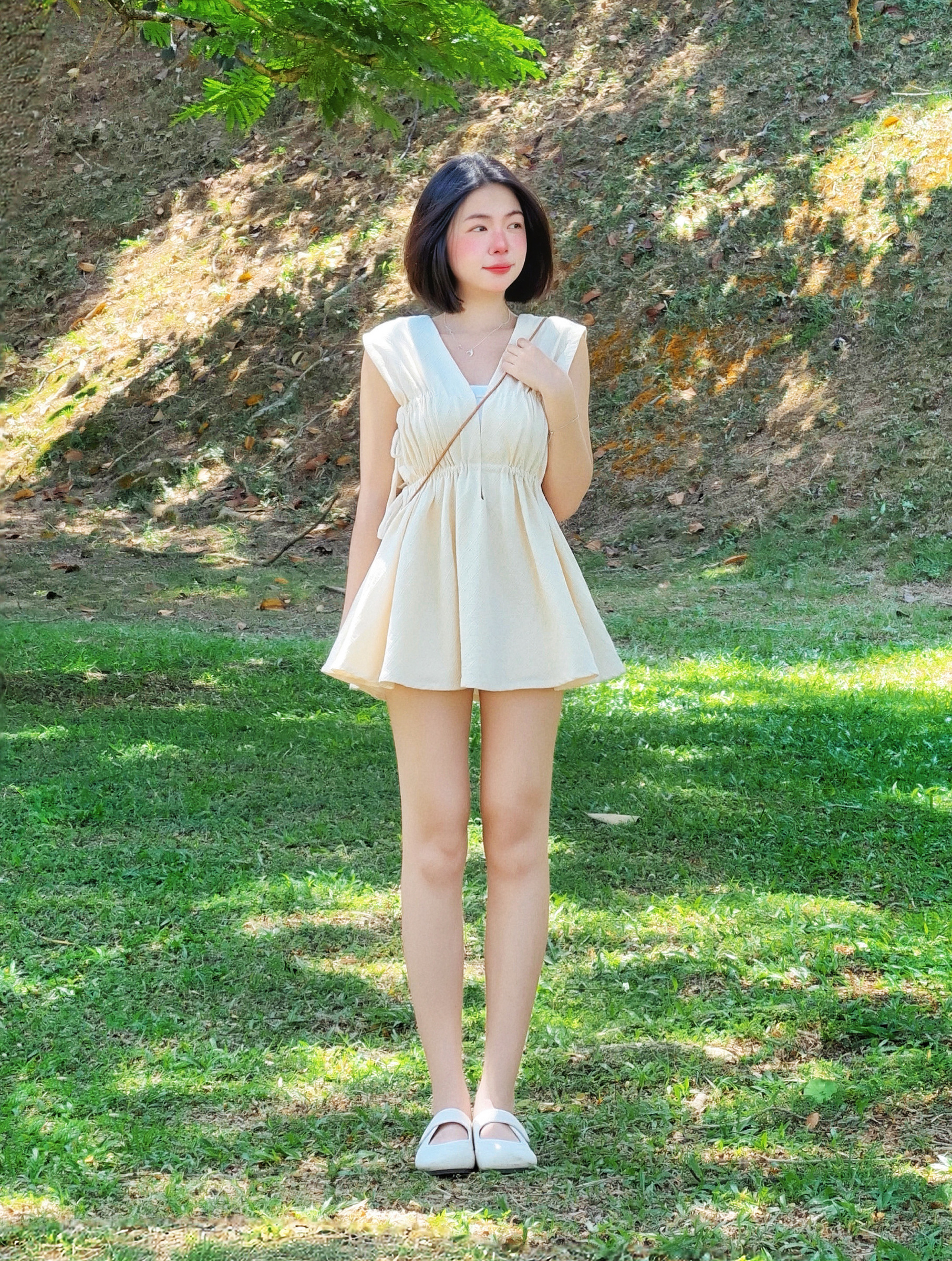 Himawari-website-Drawstring-Ruched-Mini-Dress-beige-4
