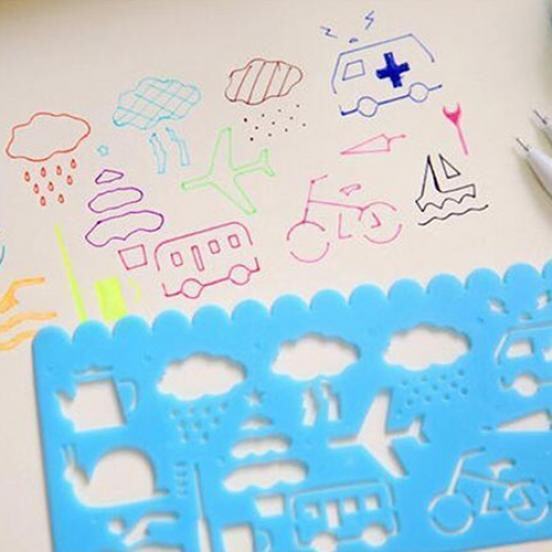 Plastic Template Drawing Geometric Shape Pembaris Penggaris Bentuk Drawing Stencil Set Ruler for Kids