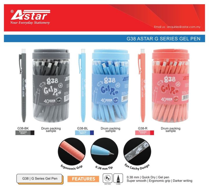 G38-BK, G38-BL, G38-R Astar G Series Gel Pen Catalogue 2025
