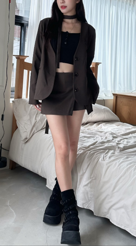 秋澄焦影唯美必收西裝褲裙(咖)