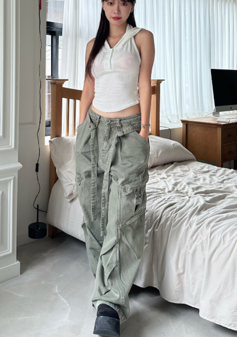 🇰🇷  情侶款couple set!! 本期top1百搭綁帶式工裝褲(綠)