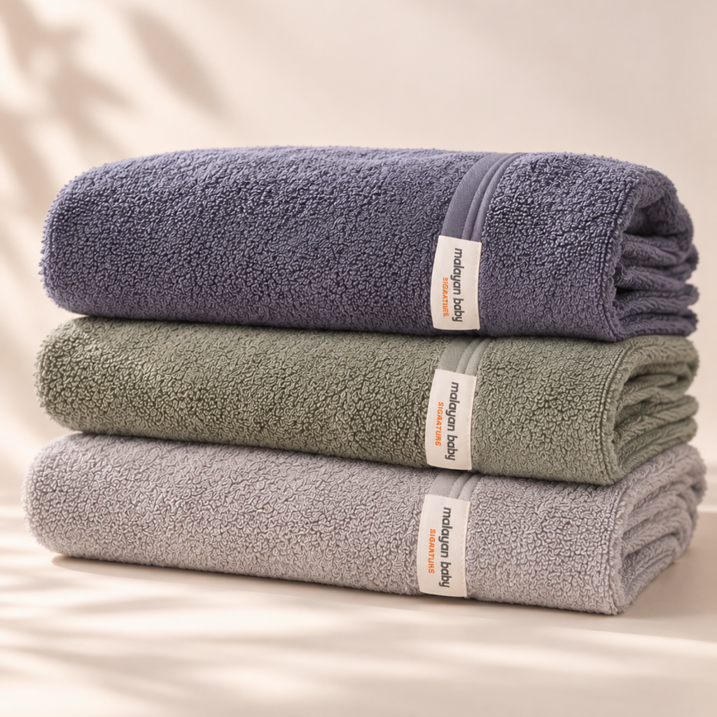 Stacked 450 GSM bamboo cotton terry hooded towels in Sage Green, Azure Blue and Stone Grey