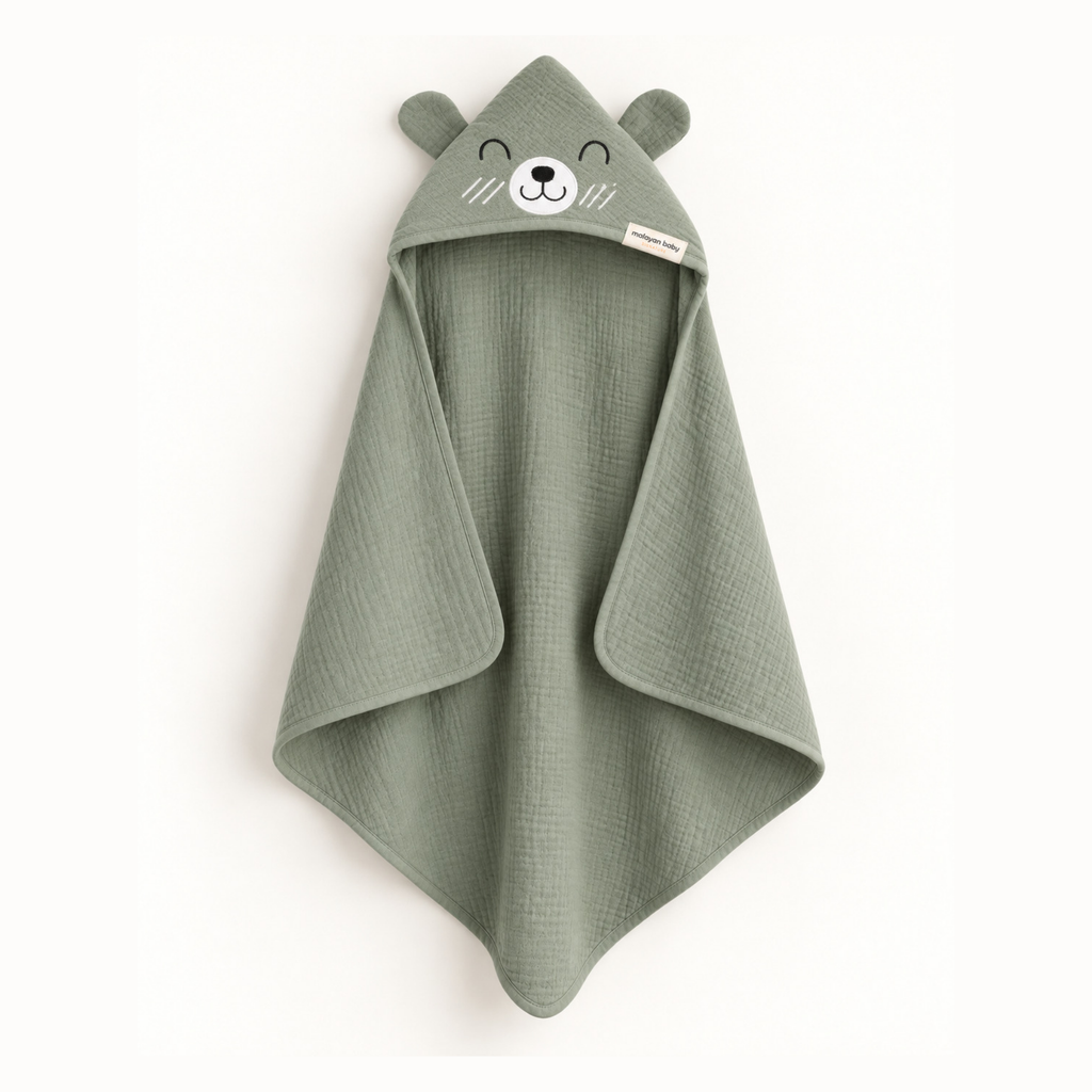 sage-green-bear-baby-gauze-hooded-towel